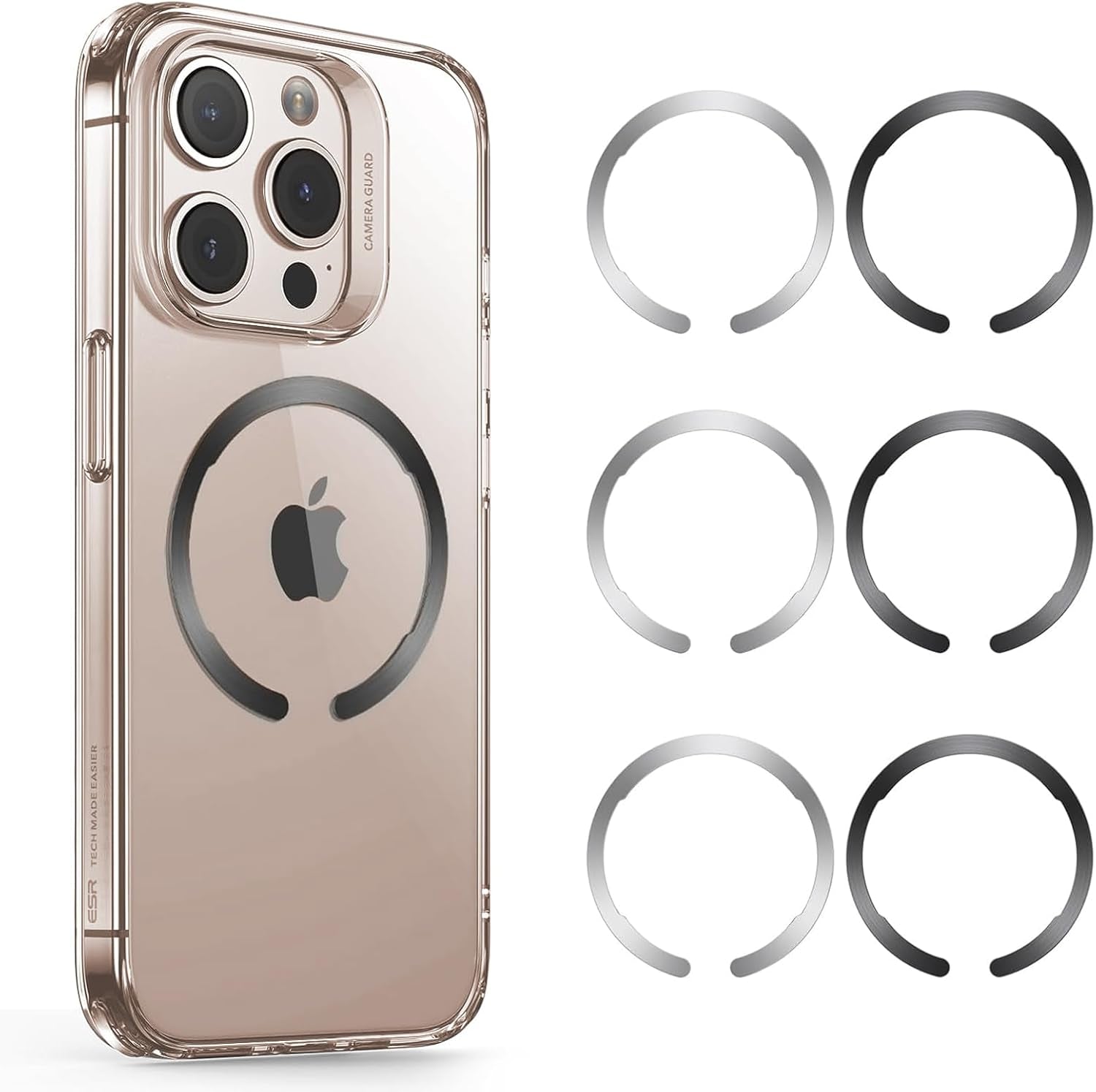 for Magsafe Ring, Ultra-Thin(0.4Mm) for Magsafe Sticker,6 Pack Universal Magnetic Wireless Charger Conversion Kit for Iphone 16/16E/15/14/13/12, Galaxy S24/S23, Magsafe Accessories, Black & Silver