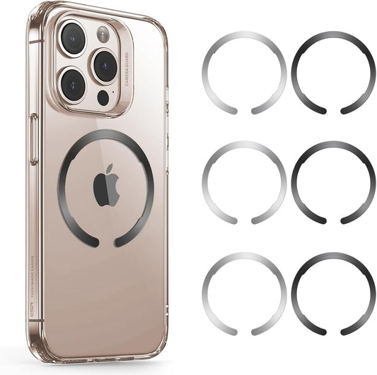 for Magsafe Ring, Ultra-Thin(0.4Mm) for Magsafe Sticker,6 Pack Universal Magnetic Wireless Charger Conversion Kit for Iphone 16/16E/15/14/13/12, Galaxy S24/S23, Magsafe Accessories, Black & Silver