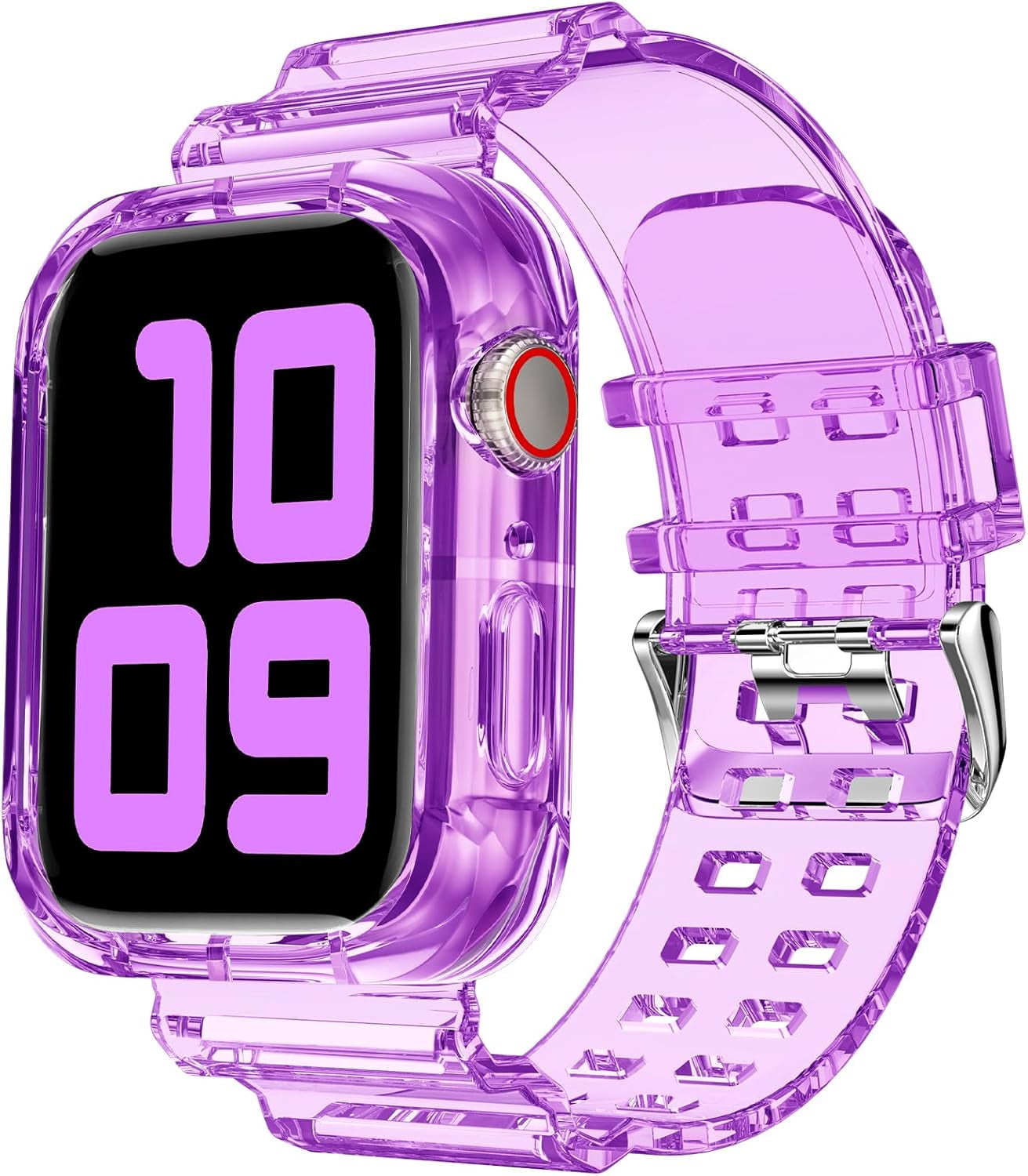 Compatible for Clear Apple Watch Band with Bumper Case, Women Men Glitter Bling TPU Sport Strap for Iwatch SE Ultra Series 10 9 8 7 6 5 4 3 2 1