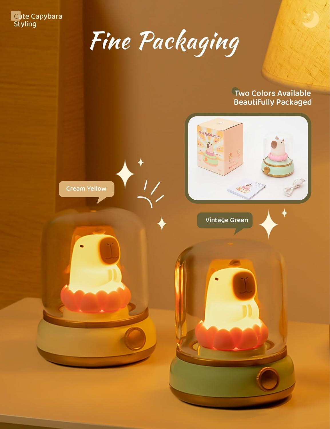 Lucky Capybara Night Light,Lotus Lamp, Cute Lamp and Cozy Lighting,Rotate to Adjust Brightness,Rechargeable Night Light for Kids, Cute Stuff Gifts for Children,Lucky Capybara Bring Good Luck