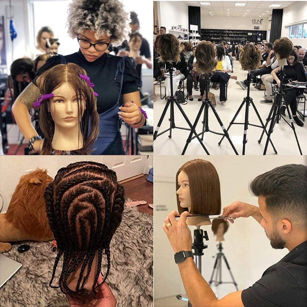 Mannequin Head with 100% Real Hair, 16" Hairdresser Cosmetology Mannequin Manikin Training Practice Doll Head for Hairstyling and Free Clamp Holder- Black
