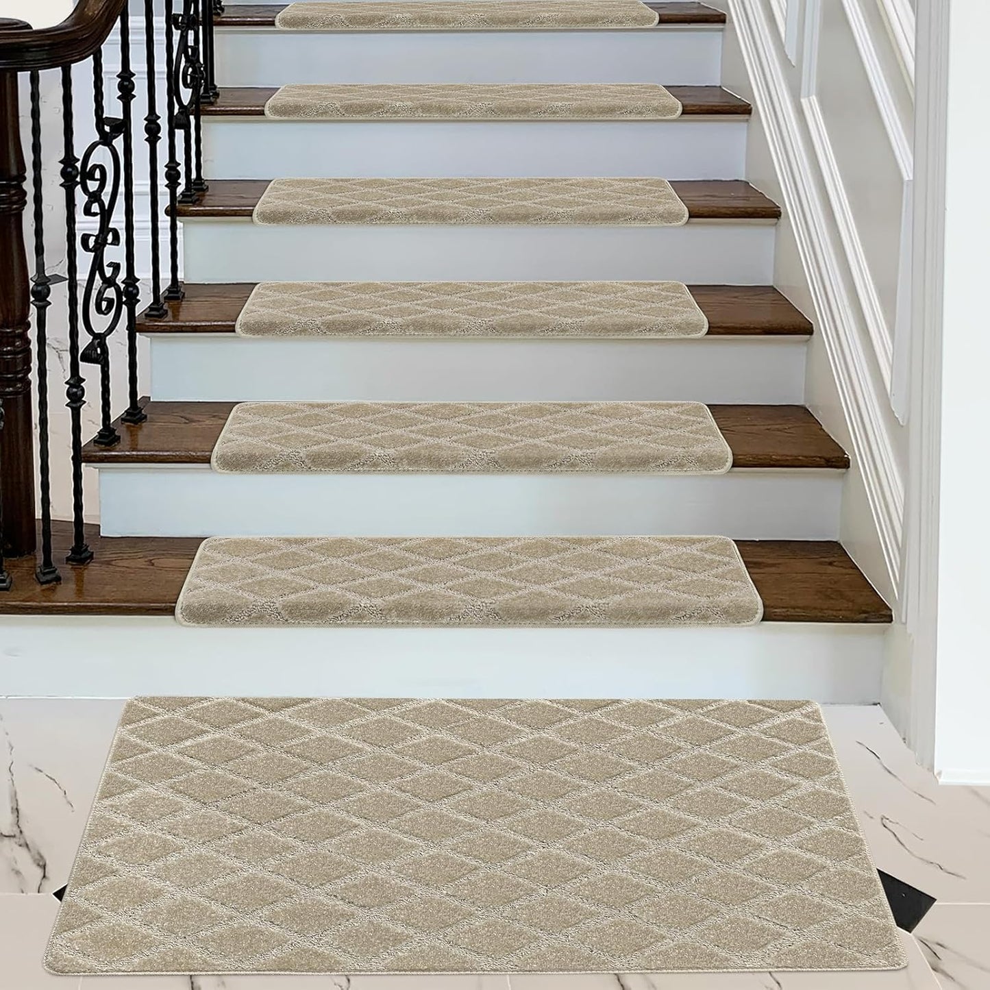 Carpet Stair Tread Landing Mat Tape Free Self Adhesive Non Slip Skid Resistant Indoor Doormat Area Rug Floor Mat for Kitchen Bathroom Workstations Washable 2' X 3'