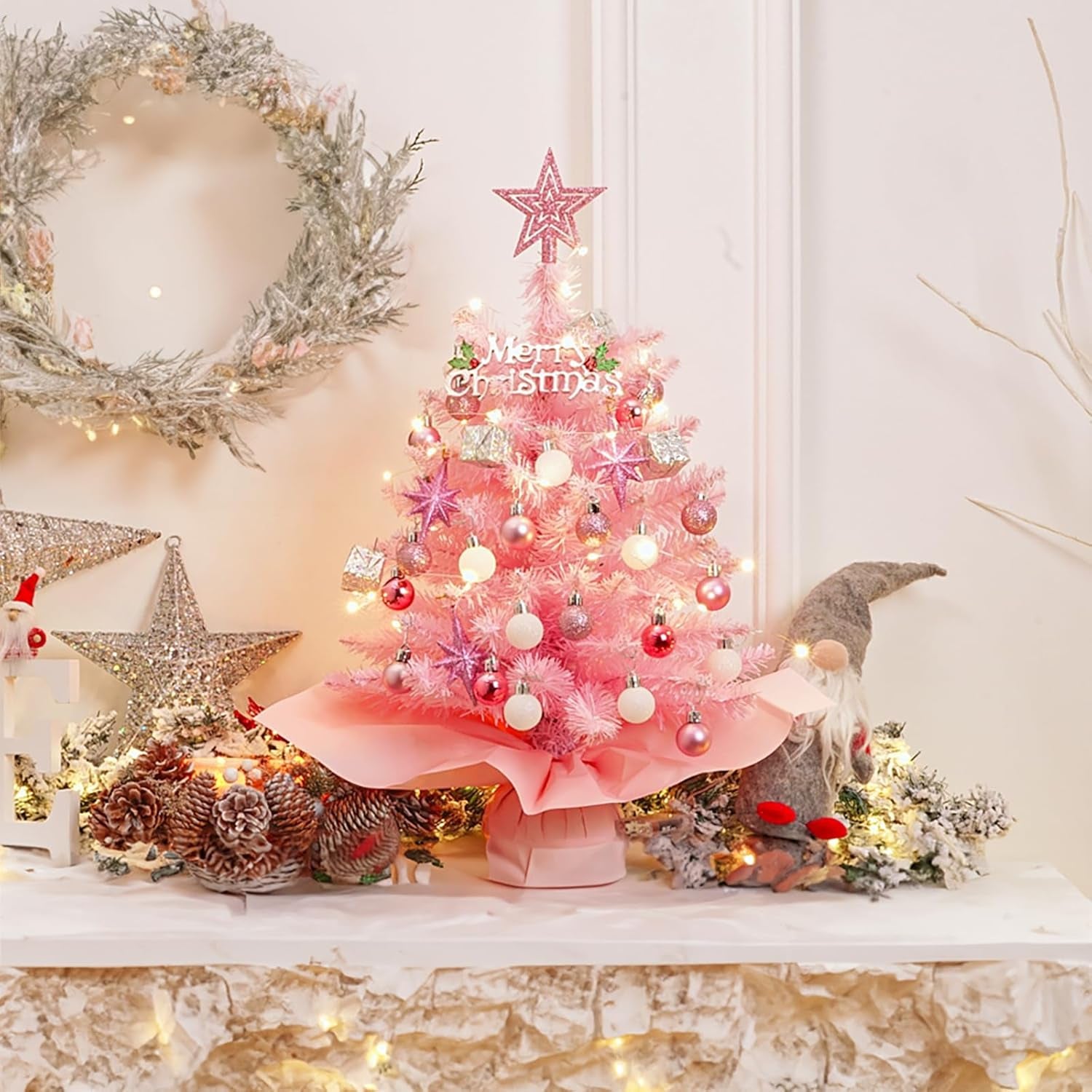 Mini Christmas Tree Christmas Pink Tree Artificial Christmas Tree Small Christmas Tree Holiday Tabletop Christmas Tree Holiday Decoration for Home, Office, Party