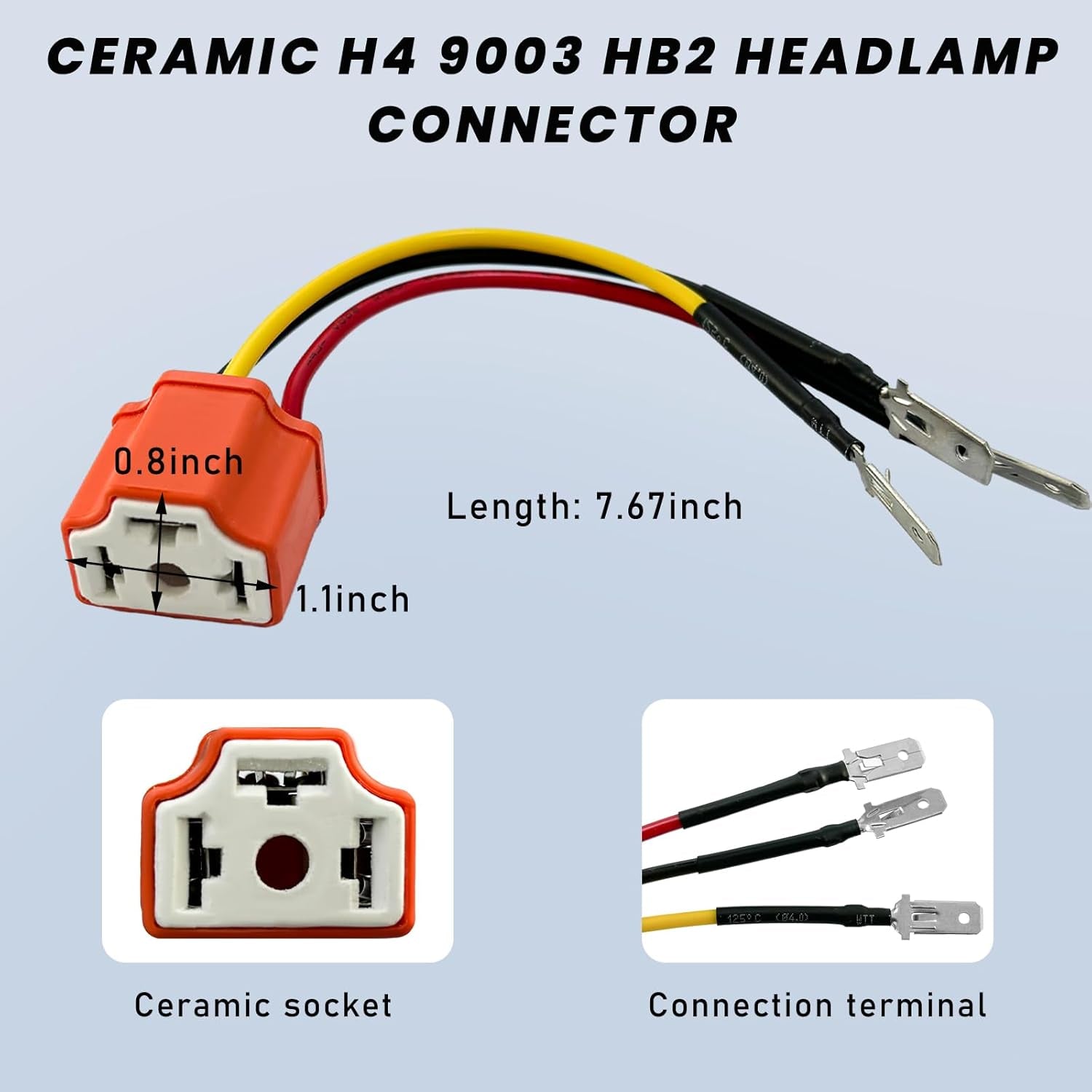 2 PCS H4 HB2 9003 Wiring Harness Headlight Socket, 16AWG Ceramic Headlight Connector, Pigtail Socket Female Plug, Headlight Fog Light Retrofit Car Accessories for Truck Boat