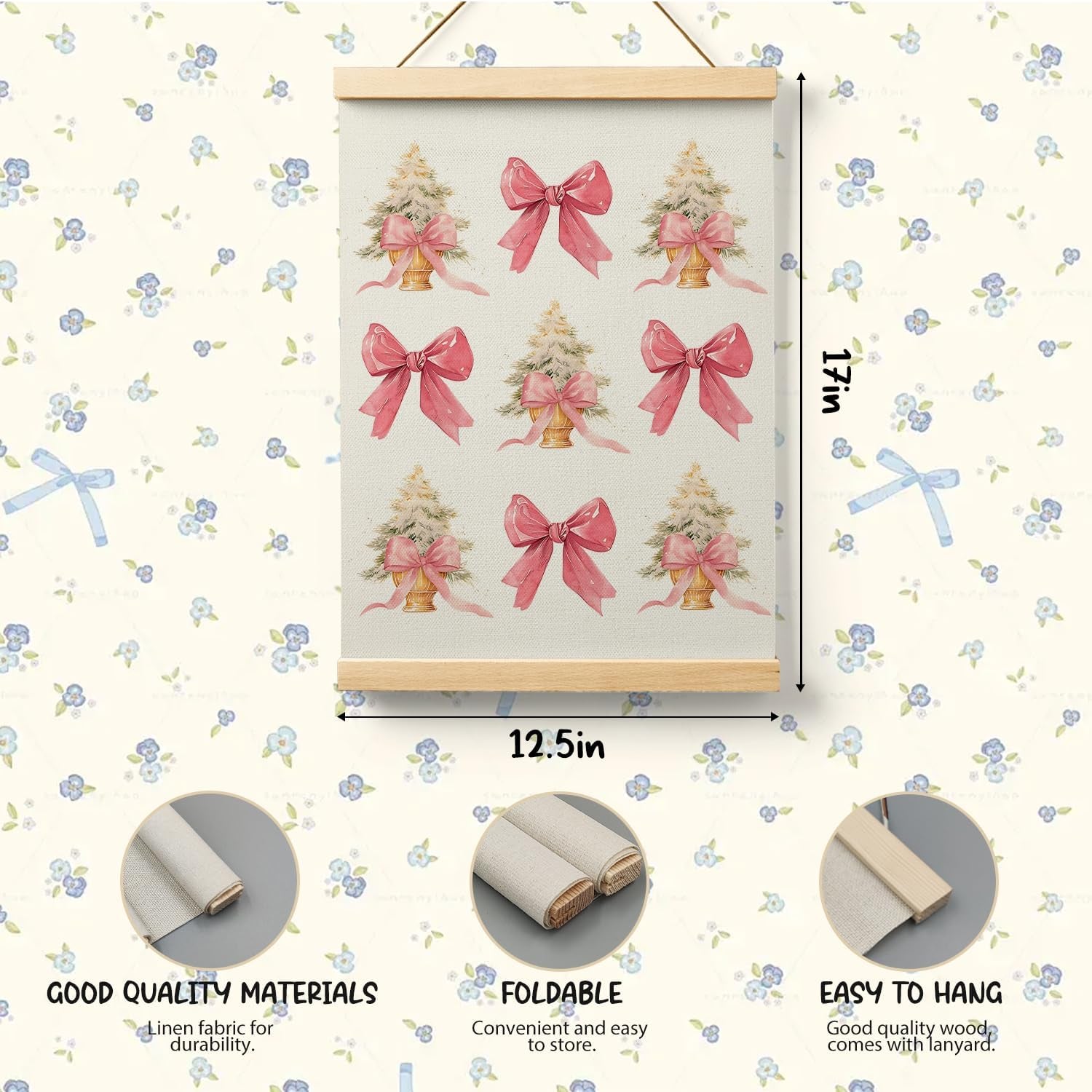 Pink Christmas Wooden Poster Hanger Frame 12.5X17 Inch,Pink Coquette Christmas Poster Hanger Frame,Pink Christmas Decorations,Coquette Pink Bow Christmas Decor
