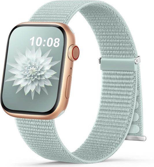 Nylon Band Compatible with Apple Watch Band 38Mm 40Mm 41Mm 42Mm 44Mm 45Mm 46Mm 49Mm for Women Men, Soft Braided Stretchy Solo Loop Sport Band for Iwatch Series 10/9/8/7/6/Se/Ultra Blue Fog S