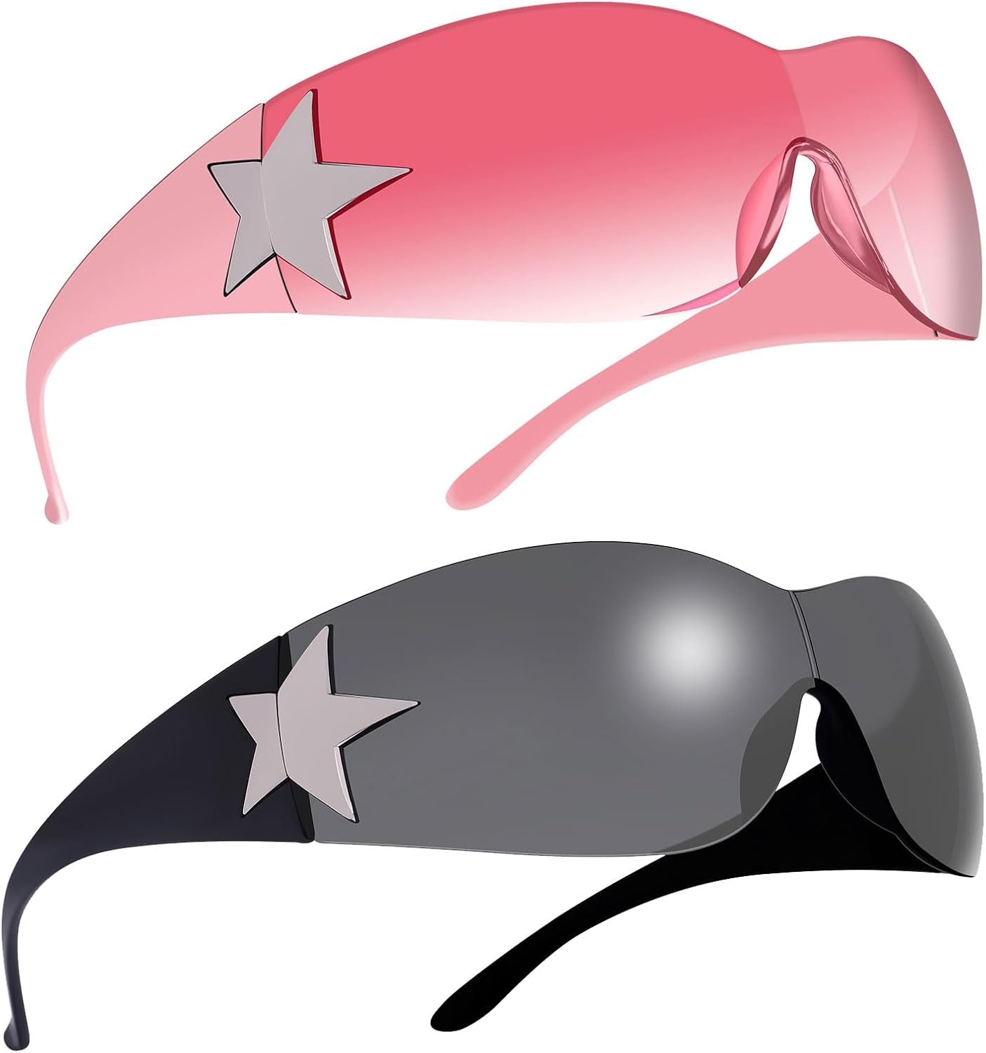 Rimless Y2K Sunglasses for Women Men,Trendy Shield Wrap around Sunglasses Oversized Fashion Frameless Sun Glasses