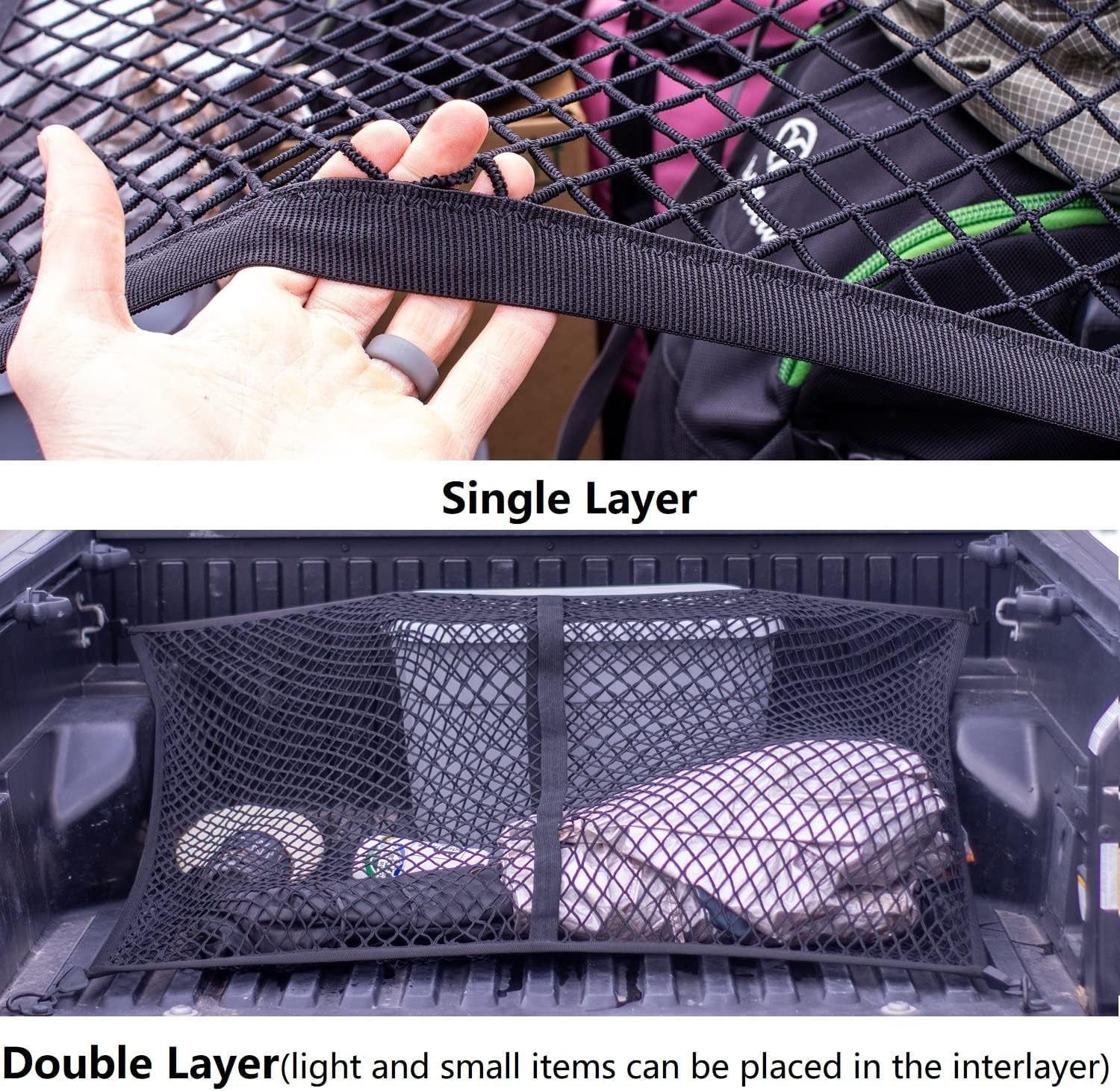 Highly Elastic Cargo Net, Simple Truck Bed Cargo Mesh Organizer, Suitable for Daily Light Loads of Trucks, 4'X4' Stretches to 7'X7' (Single Layer) TRUCK DRIVER