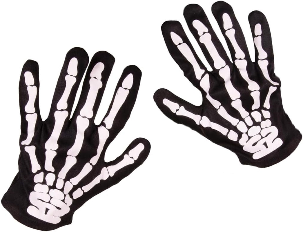 Skeleton Gloves, Skeleton Gloves Men, Reaper Gloves, Bone Gloves, Scary Halloween Costumes Skeleton Gloves, Stretchable Kids Halloween Skull Gloves, White Printed Skeleton Bones Black Gloves