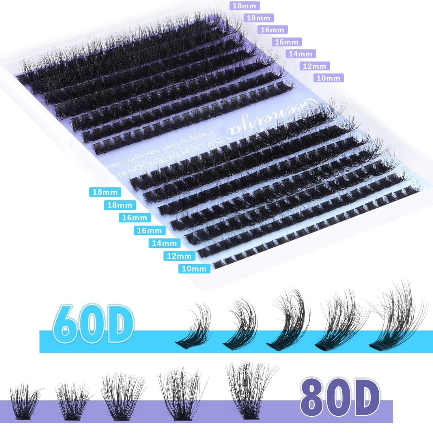 Fluffy Lash Extension Kit Cluster Eyelash Extension Kit Clusters Individual Lashes Kit with Lash Bond and Seal Glue, Lash Remover, Lash Applicator, User Manual for Beginners(60P+80P, 280Pcs)