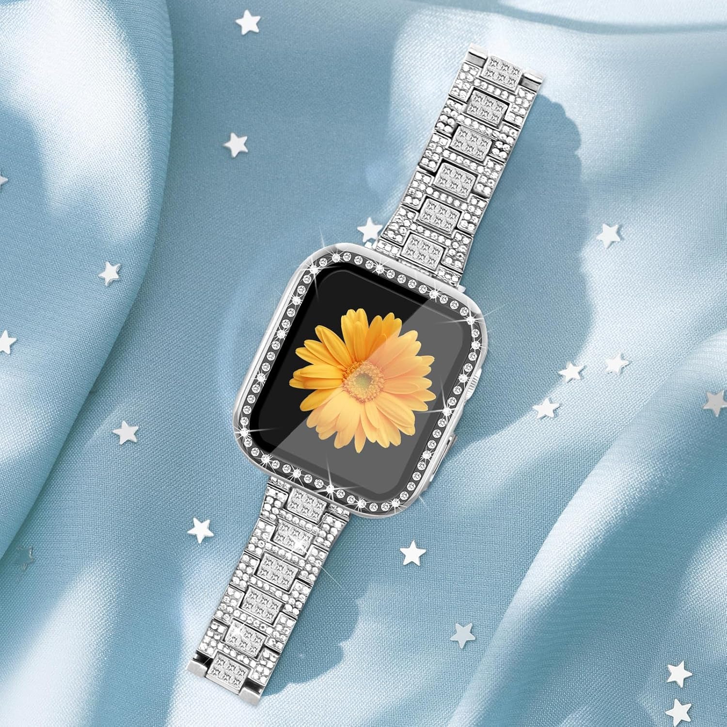 Compatible for Apple Watch Band with Screen Protector Case, Jewelry Replacement Band 45Mm 44Mm 42Mm 41Mm 40 Mm 38Mm 2 Pack Bling Protective Cover for Iwatch Series 9/8/7/6/5/4/3/2/1/SE Women
