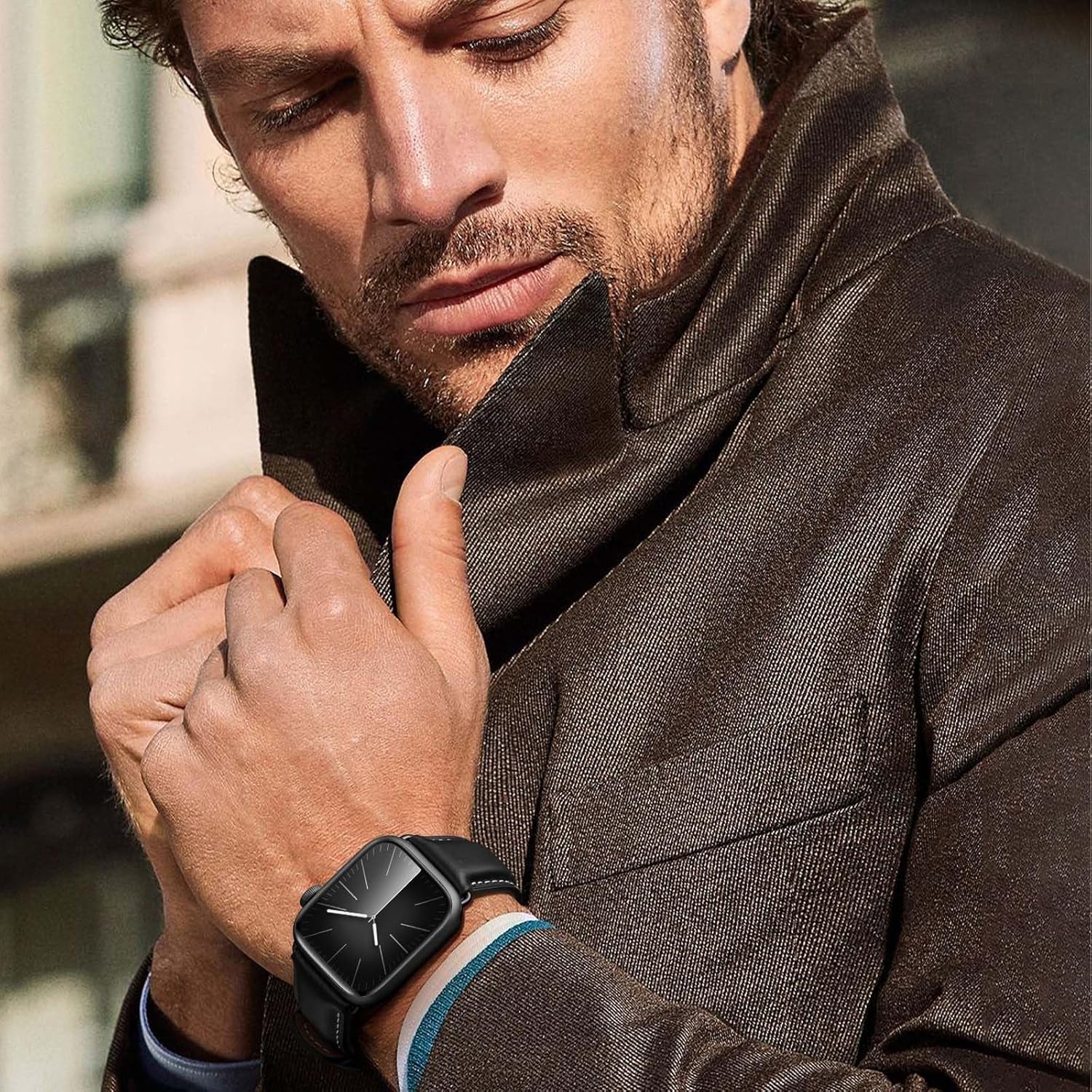 Leather Bands Compatible with Apple Watch Bands 49Mm 46Mm 45Mm 44Mm 42Mm 40Mm for Men Women, Vintage Genuine Leather Wristband Replacement Bands for Iwatch Series 10 9 8 7 6 5 4 3 2 1 SE Ultra2