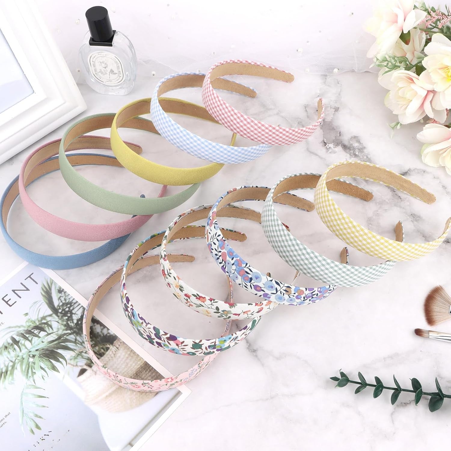 12Pcs Headbands for Women Girls Summer Flower Floral Plain Checked Plaid Printed Headbands Hairbands Y2K Diy Costume Hair Accessories Women Girls Diademas Coreanas Para Mujer Gifts
