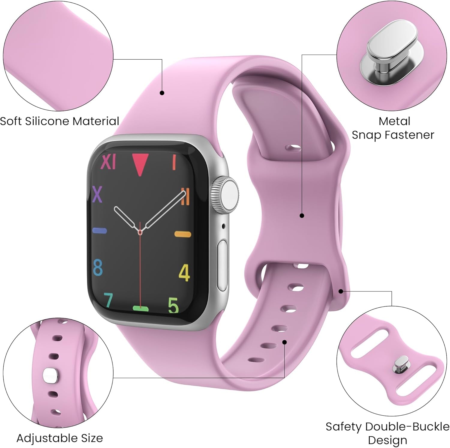 6 Pack Bands Compatible with Apple Watch Band 49Mm 46Mm 45Mm 44Mm 42Mm 41Mm 40Mm 38Mm for Women Men, Sport Silicone Breathable Strap for Iwatch Series Ultra 10 9 8 SE 7 6 5 4 3 2 1