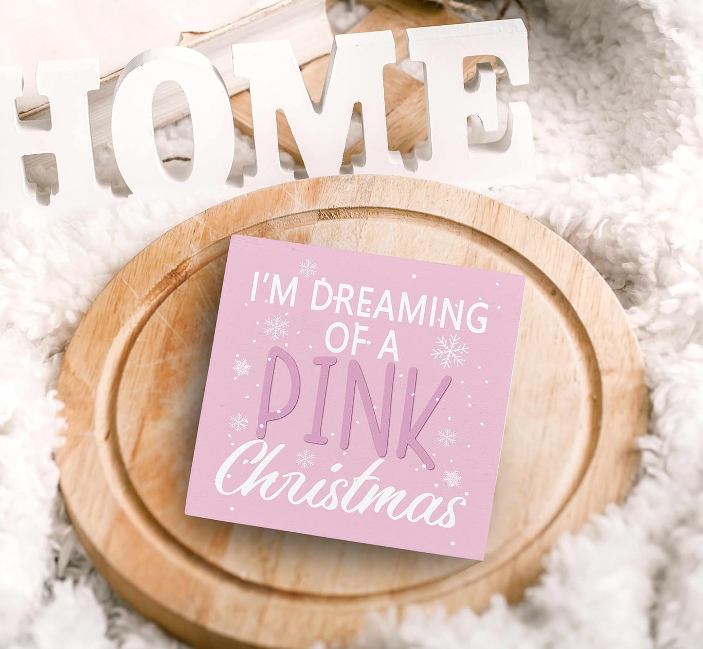 Im Dreaming of a Pink Christmas Wood Box Sign Desk Decor, Pink Christmas Decor Wooden Box Sign Decoration for Home Office, Pink Christmas Decorations, Pink Desk Decor Shelf Table Decor