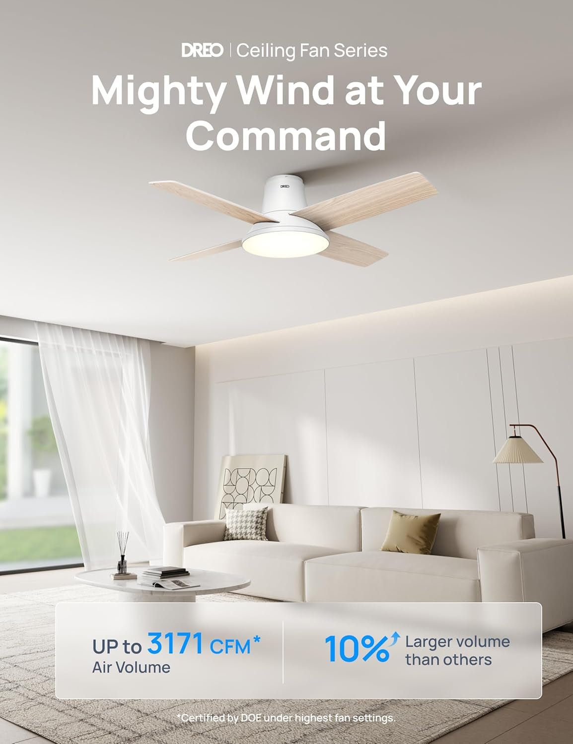 Smart Ceiling Fans with Lights and Remote, 12 Speeds & 3 Fan Modes, Quiet DC Motor, Easy to Install, Dimmable LED Ceiling Fans with App/Alexa Control, 12H Timer for Home, Indoor, White, 44''