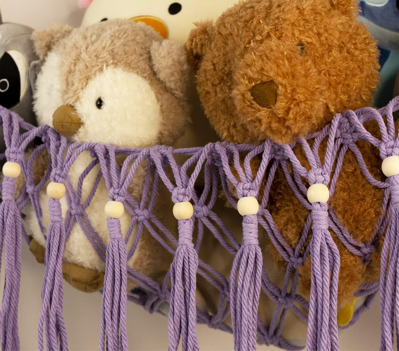 Stuffed Animal Net or Hammock - Hanging Stuffed Animal Hammock Storage - Toy Hammock Holder Boho Wall Corner Hammock Organizer Inc LED Light and Hooks, Purple