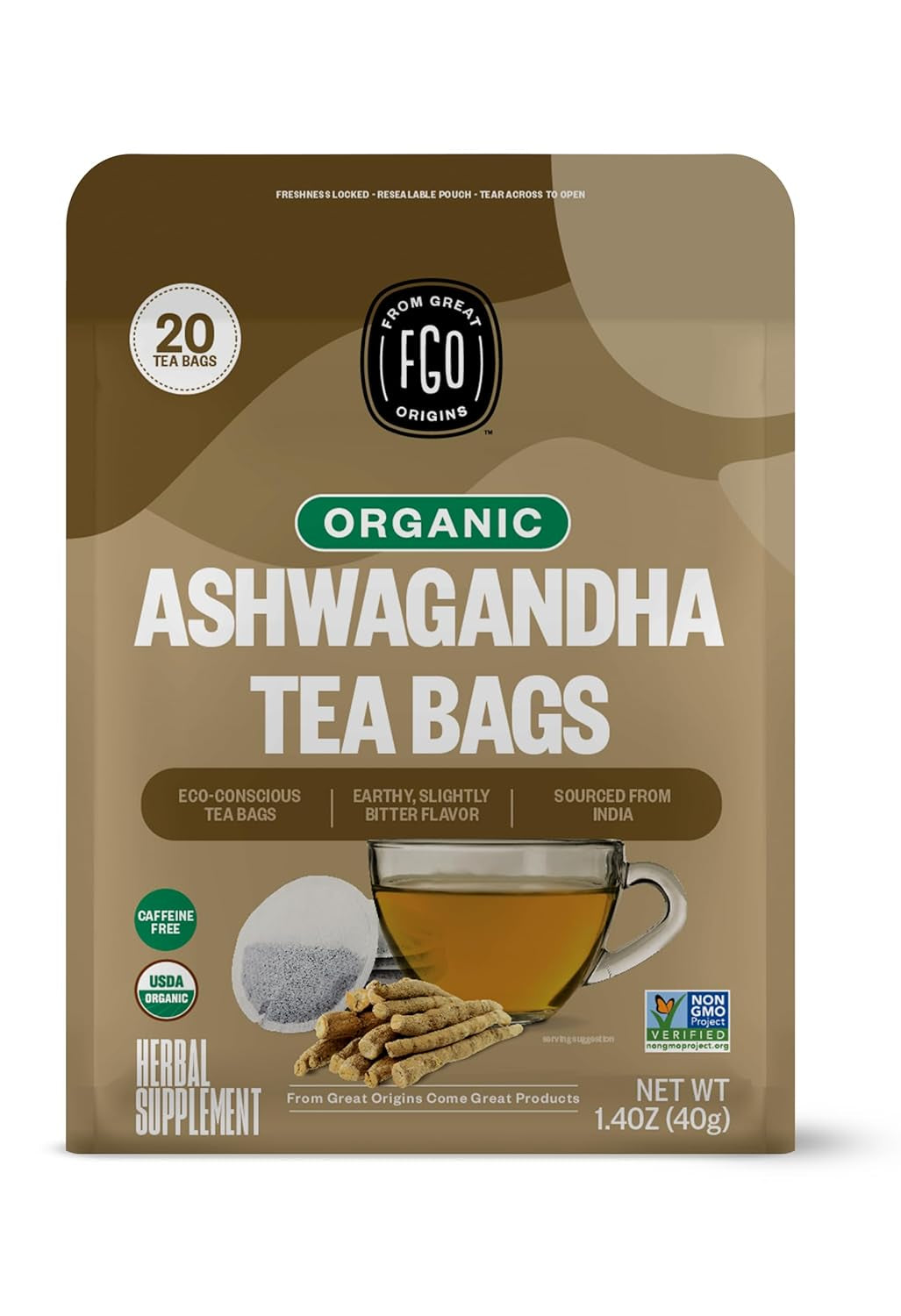 Organic Tulsi Holy Basil Tea, 100 Count, Eco-Conscious Herbal Tea Bags, Resealable Bag, Caffeine Free, Packaging May Vary (Pack of 1) TLBH