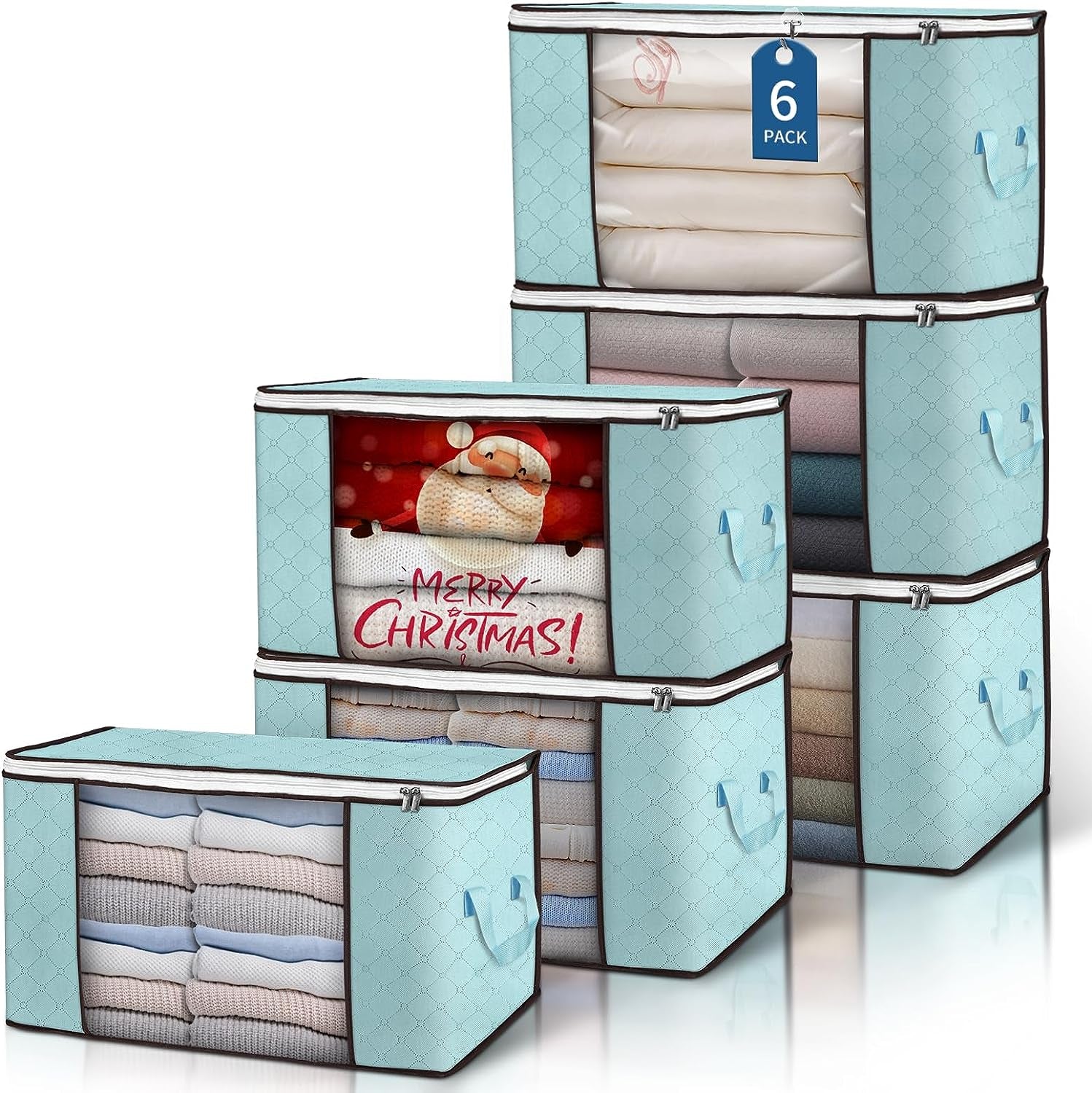 90 L Large Storage Bags, 6 Pack Clothes Storage Bins Foldable Closet Organizers Storage Containers with Reinforced Handle for Clothing, Blanket, Comforters, Bed Sheets, Pillows and Toys (Gray)