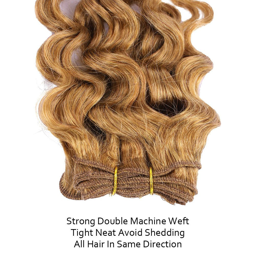 Natural Brazilian Dark Blonde Human Hair Extensions Short Curly Hair Bundles 27# Golden Virgin Human Hair Bundles Deep Curly Weave