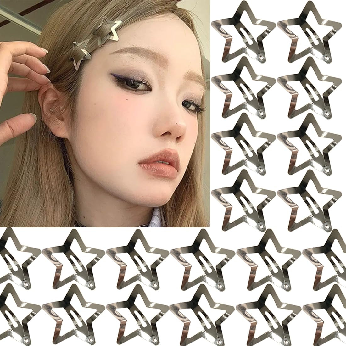 20 PCS 1.22" Star Hair Accessories - Non-Slip Metal Snap Clips and Barrettes for Girls & Women, Y2K Style