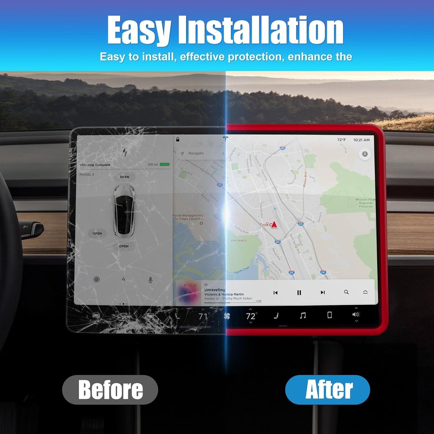 Screen Edge Protector Frame Compatible with Tesla Model 3/Y Interior Accessories 2017-2024 Silicone Center Console Bumper Decor Protection Skin Friendly Bordeaux Red