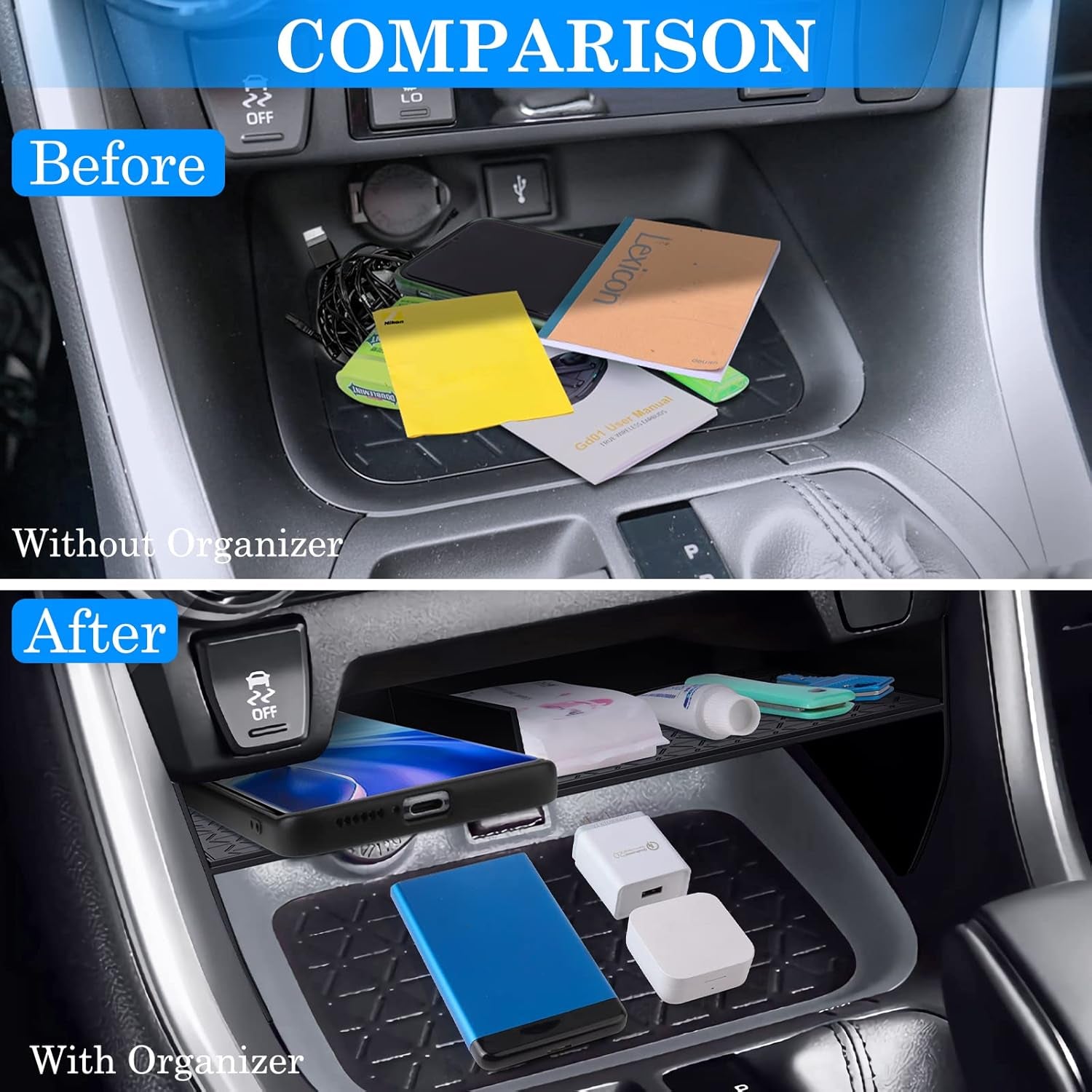 Upgraded Center Console Organizer Compatible with Toyota RAV4 2025 2024 2023 2022-2019 Interior Accessories, Armrest Storage Box, Dash Storage Tray(Not for New 10.5'' Multimedia Display)-3Pcs
