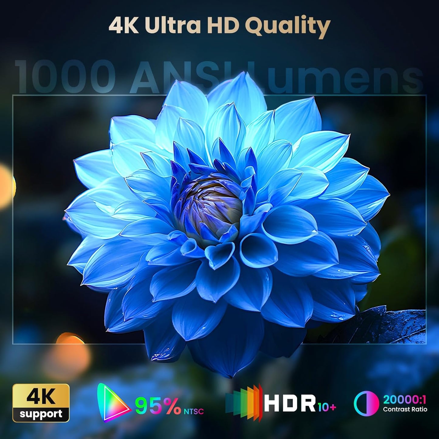 [1000 Ansi/Auto Focus] 4K Home Theater Projector with Wifi 6 and Bluetooth 5.2,  300'' Movie Projector for Indoor/Outdoor, Smart Proyector Compatible with Phone/Tv Stick/Pc/Ps5