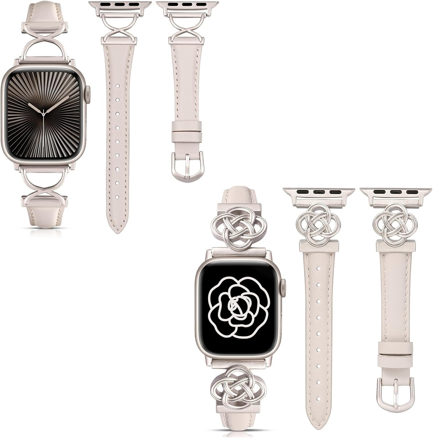 2 Packs Leather Band Compatible with Apple Watch Band Women 38/40/41/42/44/45/46/49Mm, Dressy Fancy Leather Strap for Iwatch Bands Series 10 9 8 7 6 5 4 3 2 1 SE Ultra