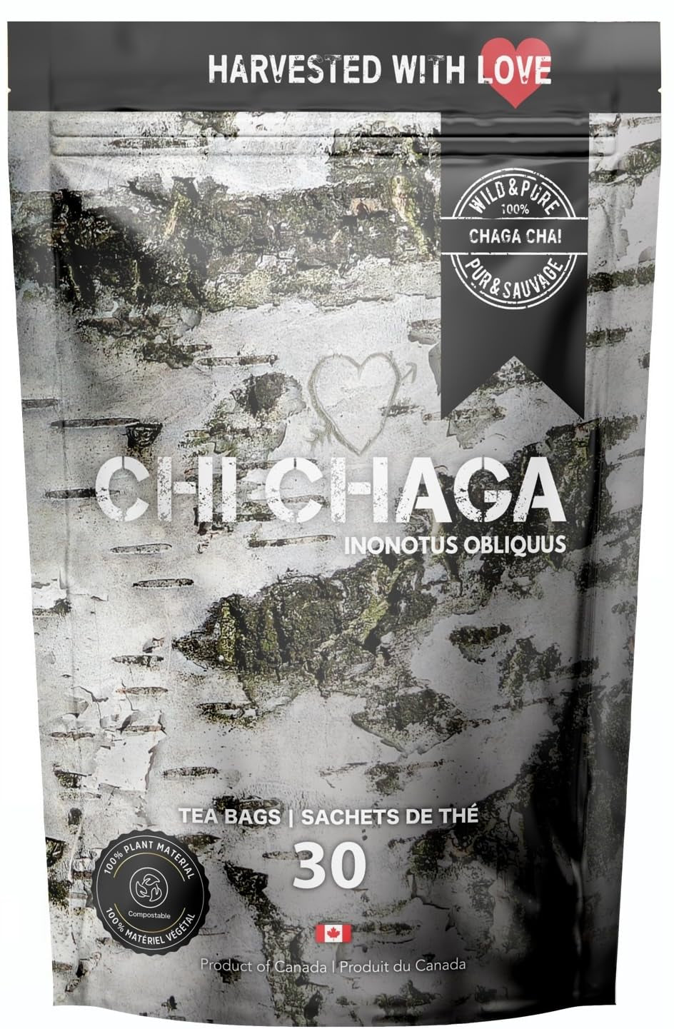 Premium 100% Wild Harvested Chaga Mushroom & Chamomile Combo - 30 Tea Bags TLBH