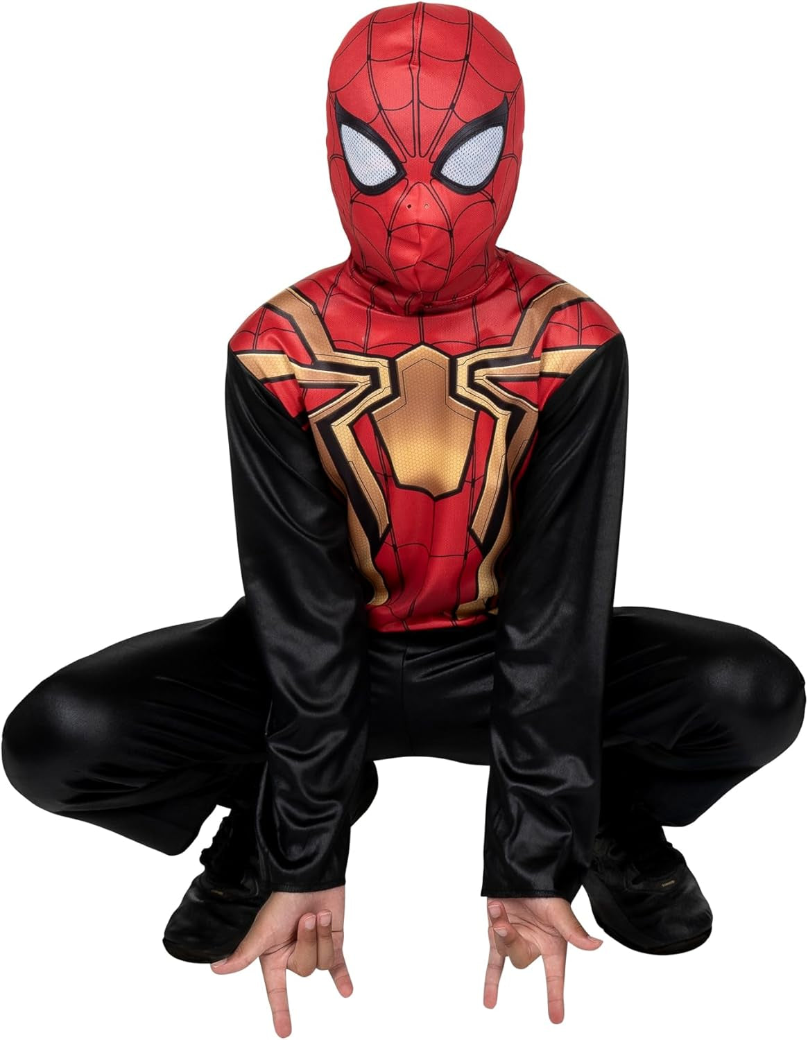 Marvel Integrated Spider-Man Official Youth Halloween Costume - Premium Quality Printed Jumpsuit with Pull on Fabric Mask