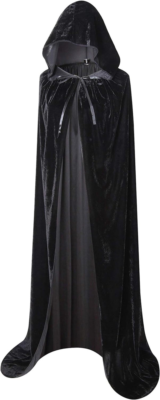 Long Hooded Cloak Velvet Cape Witch Costume Halloween Costumes for Women Men