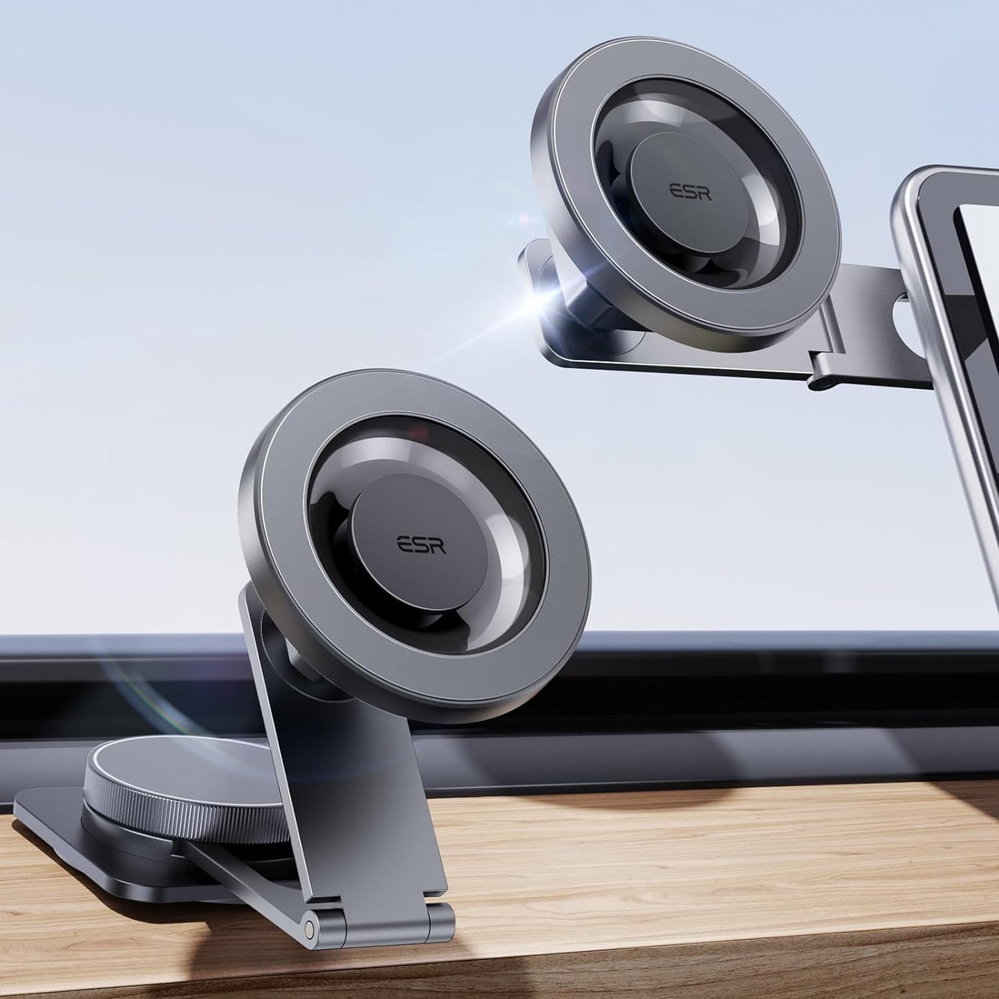 for Magsafe Car Mount, Foldable Dashboard/Tesla Magnetic Car Mount,Tesla Touchscreen Car Phone Holder Mount, Magnetic Phone Holder for Car, for Iphone 16/15/14/13/12, Charging Not Supported, Grey