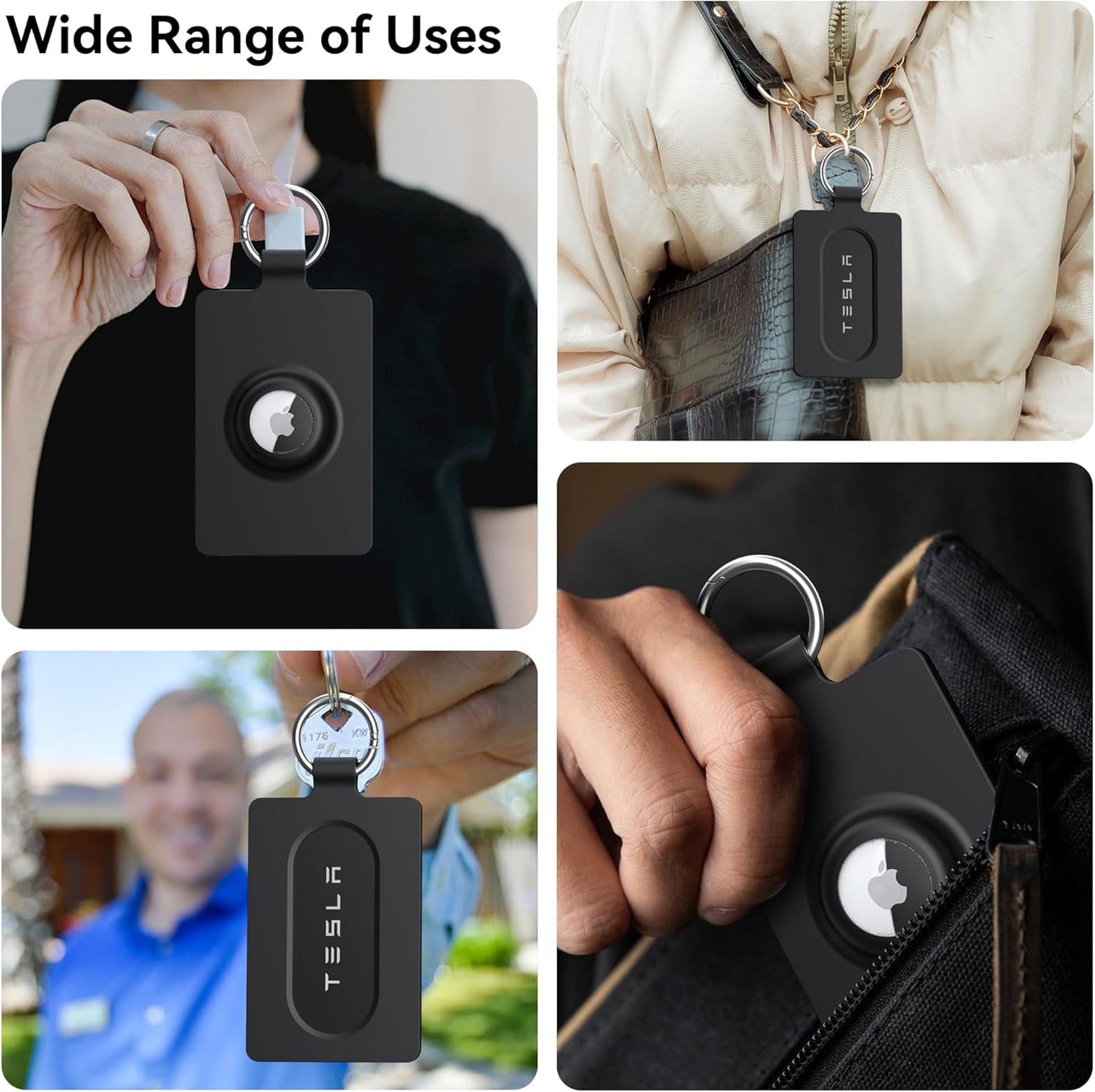 Card Holder for Tesla Keycard with Airtag, Soft Silicone Key Card Protective Case Cover for Tesla Model 3 Y S X, Key Holder with Keychain Key Rings - 1 Pack