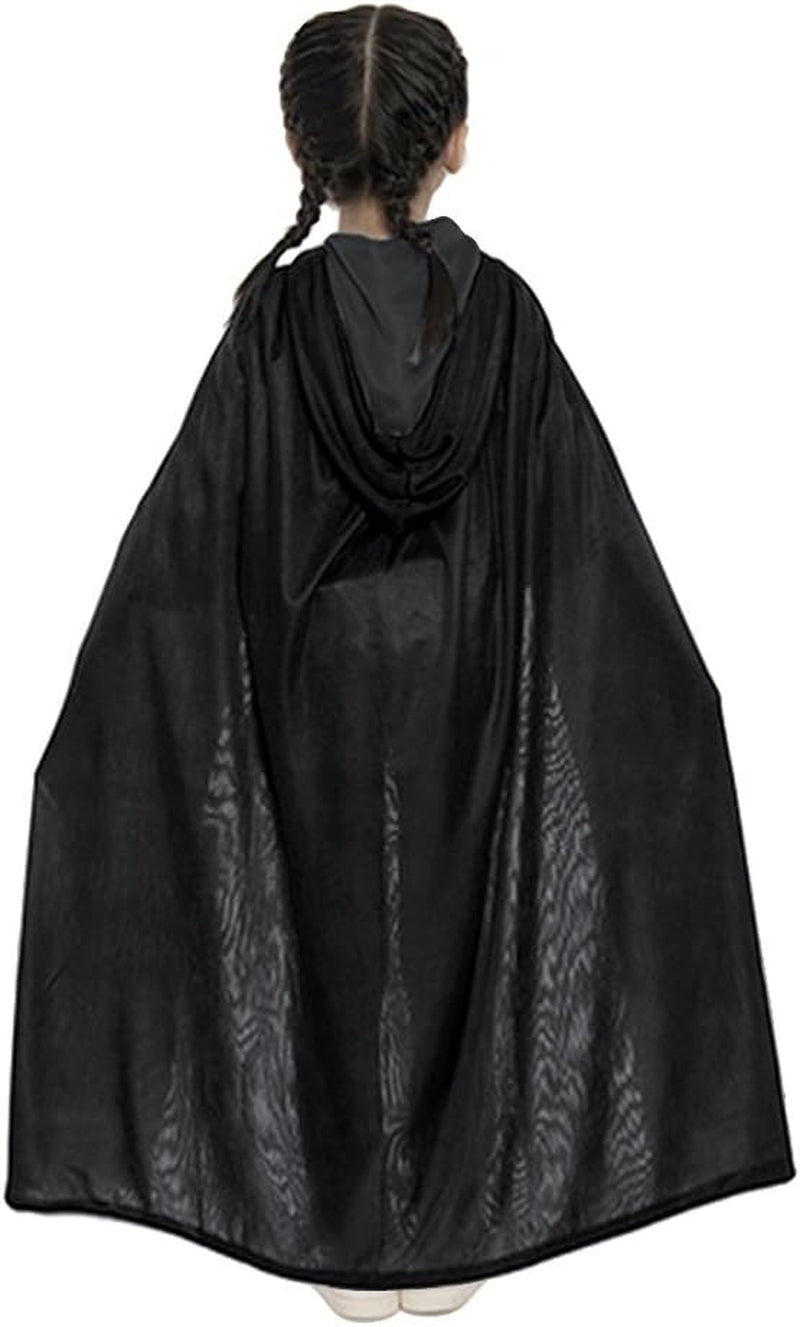 Kids Christmas Halloween Costume Satin Hooded Party Cloak with Hood Vampire Witch Cosplay Cape Robe for Children 8-16 Y