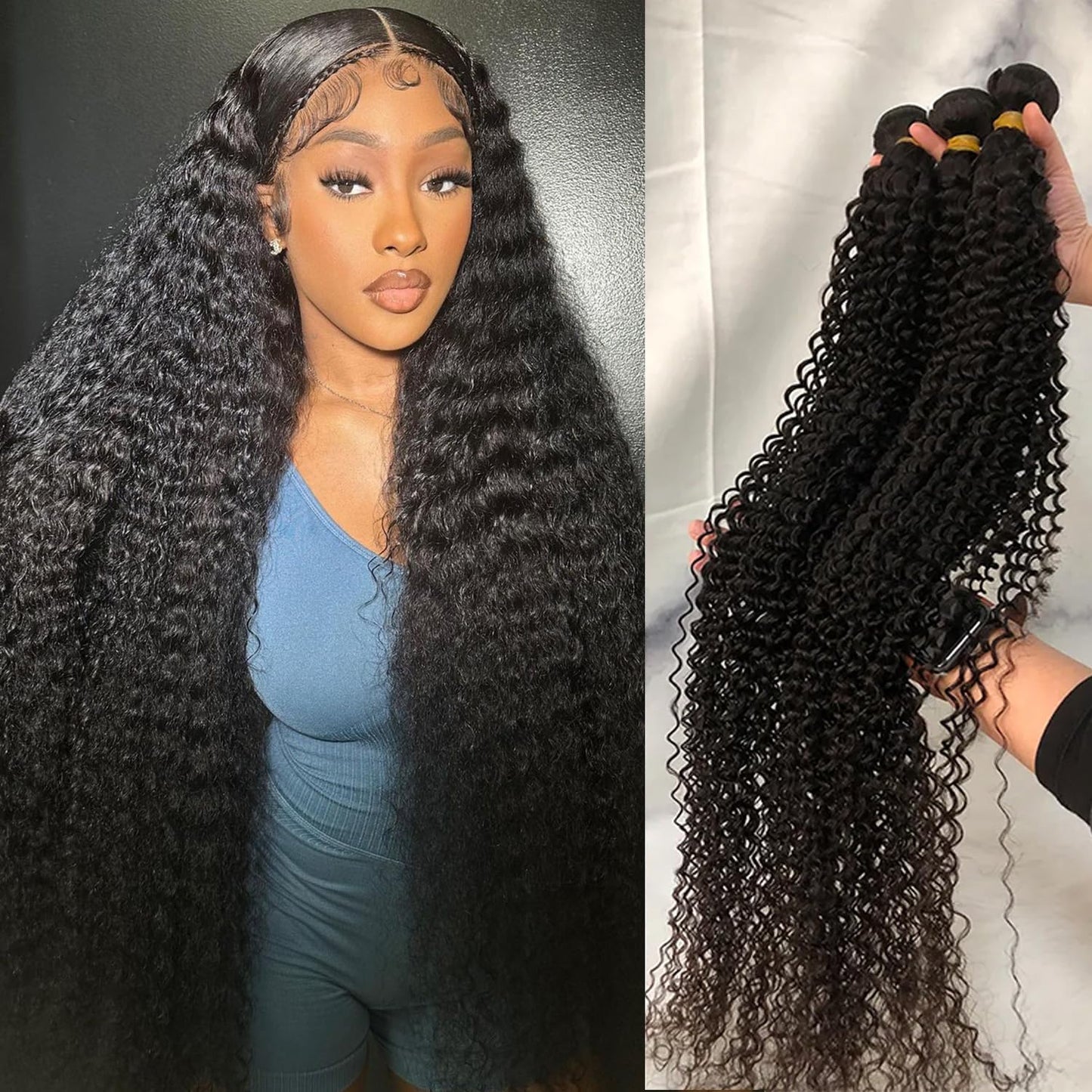 Curly Bundles Human Hair 22 24 26 Inch 100% Brazilian Kinky Curly Human Hair Bundles 12A Unprocessed Virgin Curly Weave Bundles Human Hair 3 Bundles Deals Natural Black