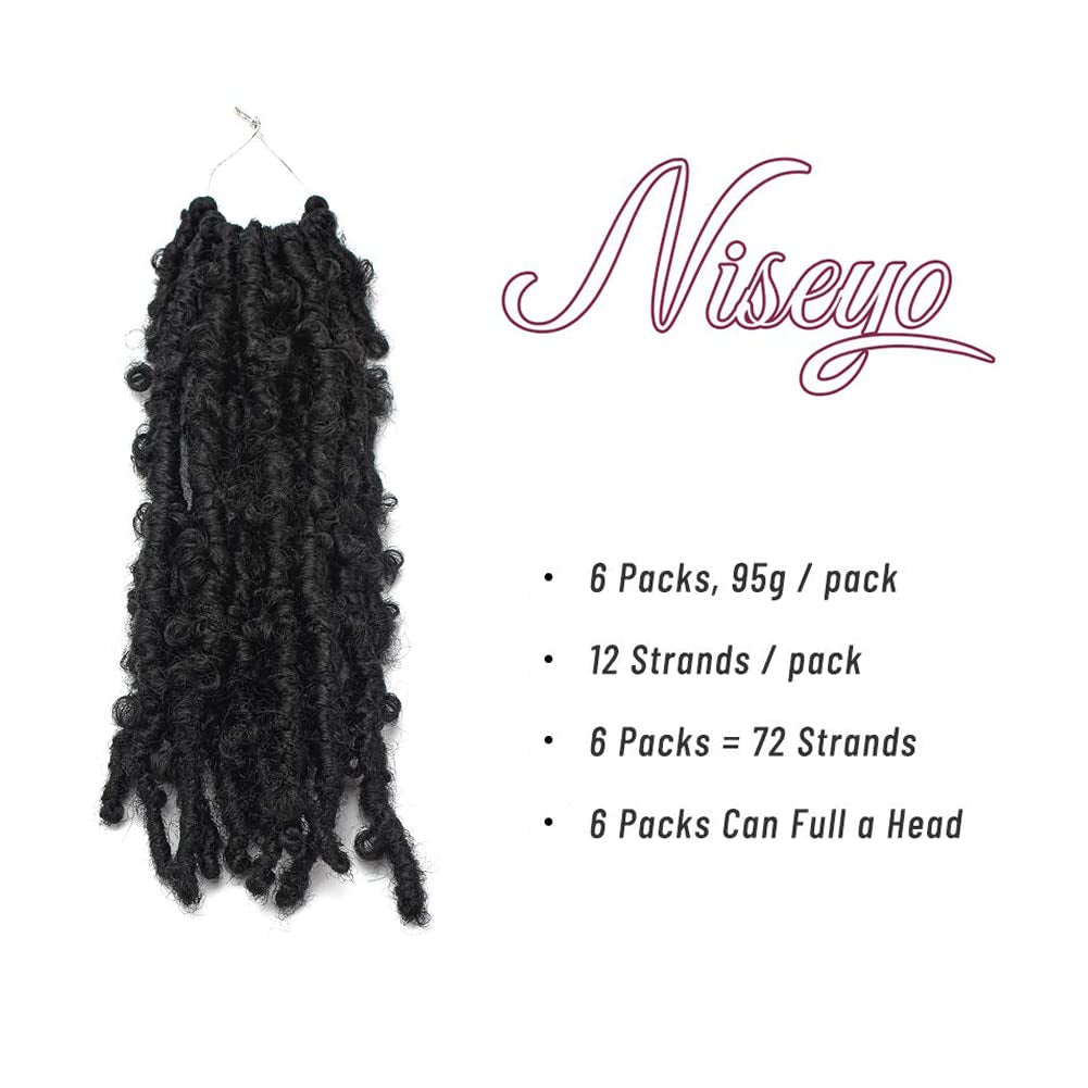 6 Packs Butterfly Locs Crochet Hair 12 Inch Pre Looped Distressed Locs Crochet Braids (1B)