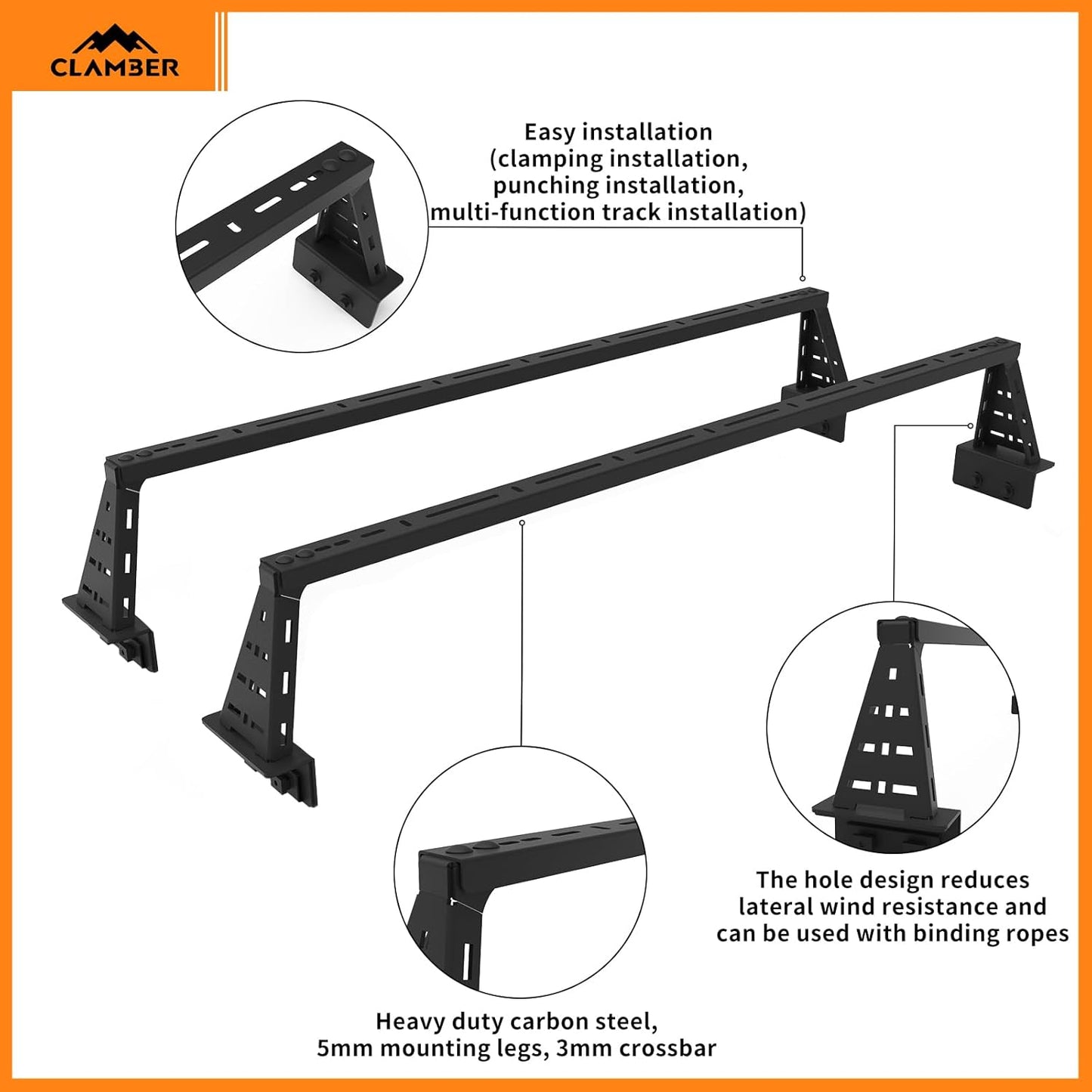 Overland Bed Bars for Full-Size Pickup Truck, Adjustable Ladder Racks Cross Bar Bed Racks Compatible with Ford F-Series, Silverado, Sierra, Ram, Titan & XD, Tundra