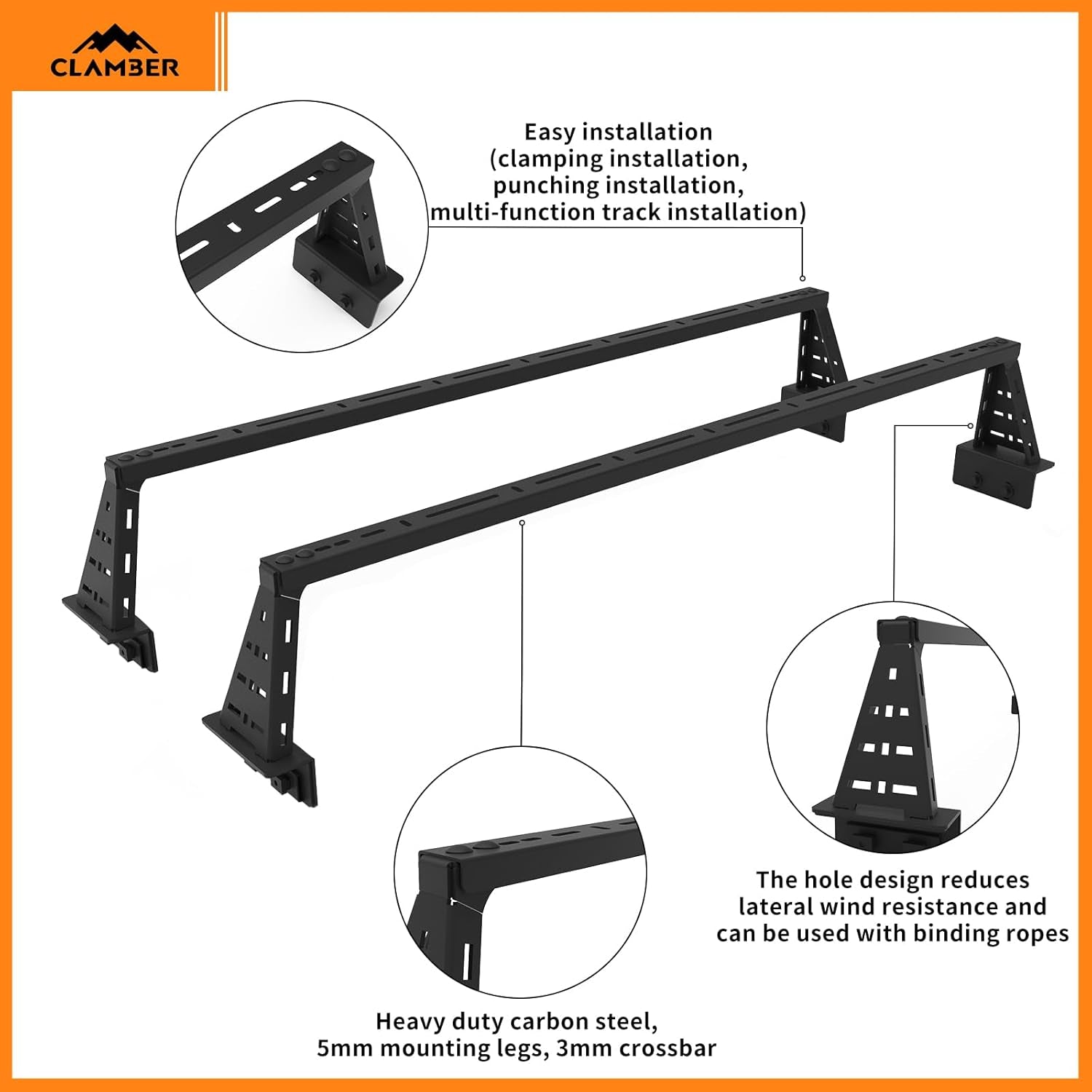 Overland Bed Bars for Full-Size Pickup Truck, Adjustable Ladder Racks Cross Bar Bed Racks Compatible with Ford F-Series, Silverado, Sierra, Ram, Titan & XD, Tundra