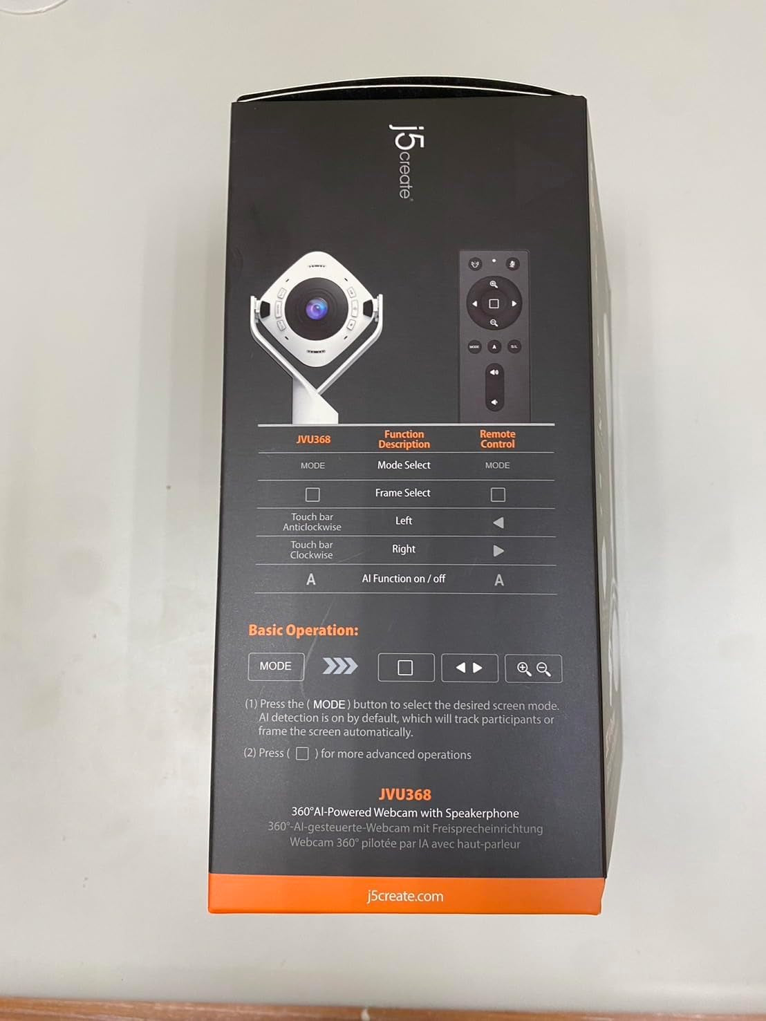 360 All around Ai-Powered Conference Room Camera with Speakerphone, Smart-Tracking, Auto-Framing, Include a Remote Control (JVU368)