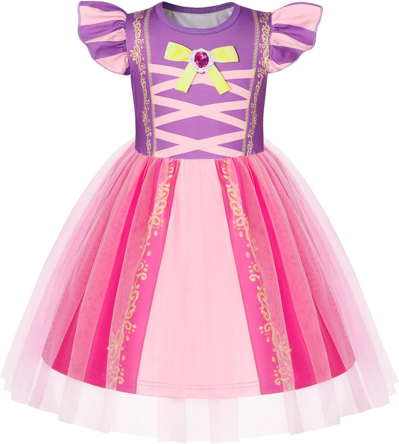 Girls Princess Costume Dress Toddler Kids Short Flutter Sleeve Tulle Dress up Halloween Cosplay Theme Party Outfit