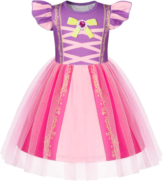 Girls Princess Costume Dress Toddler Kids Short Flutter Sleeve Tulle Dress up Halloween Cosplay Theme Party Outfit