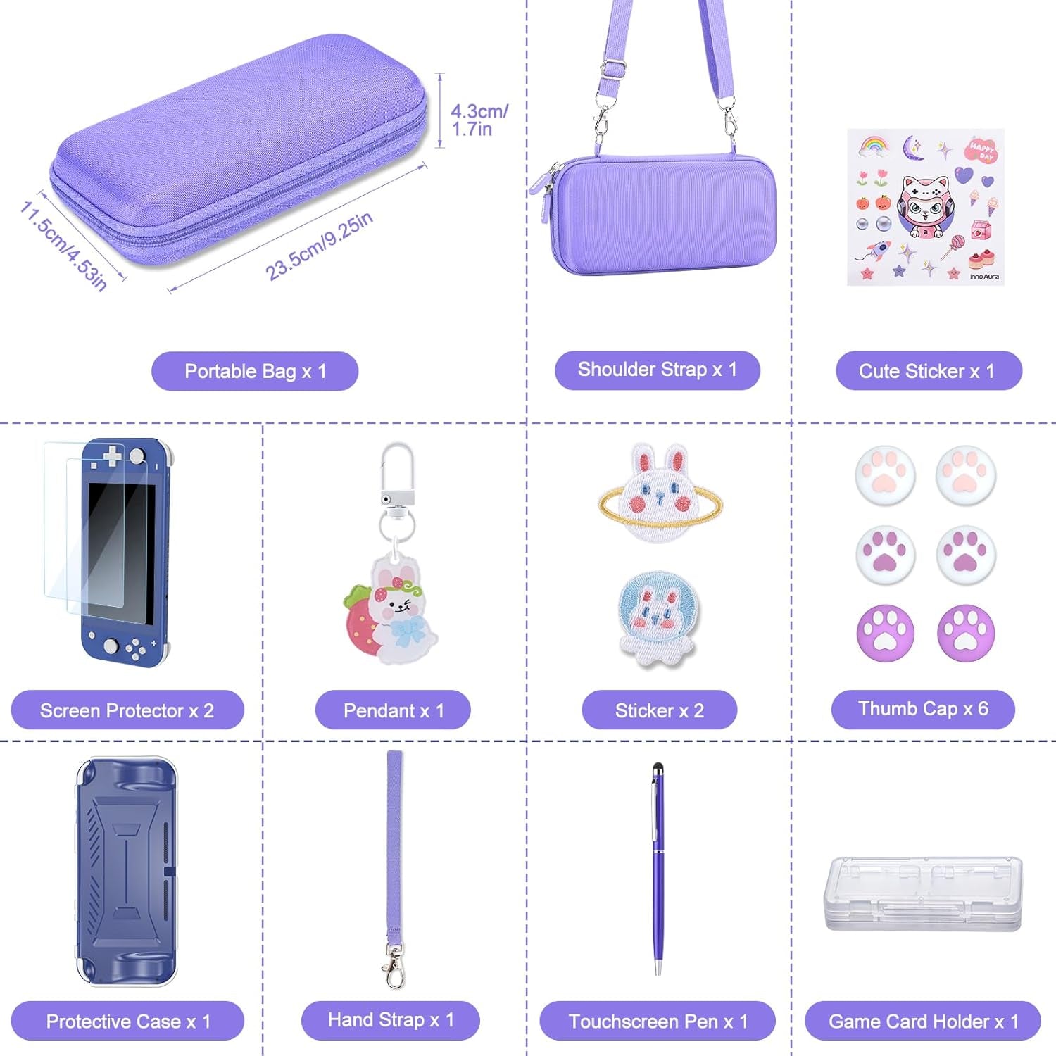 Switch Lite Case 18 in 1 Switch Lite Accessories Bundle with Switch Lite Carrying Case, Switch Game Case, Switch Lite Screen Protector, Switch Thumb Grips (Purple)