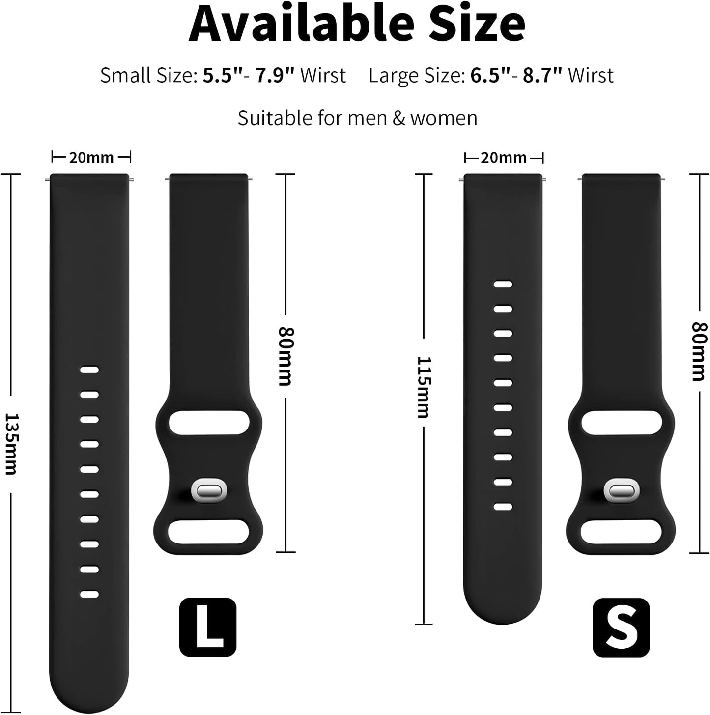 Band Compatible with Samsung Galaxy Watch 7/6/5/4 Band/Active2 40Mm 44Mm,Galaxy Watch 3 41Mm,Galaxy Watch 42Mm Classic/Gear Sport Smartwatch,20Mm Silicone Watchband Sport Strap for Women Men