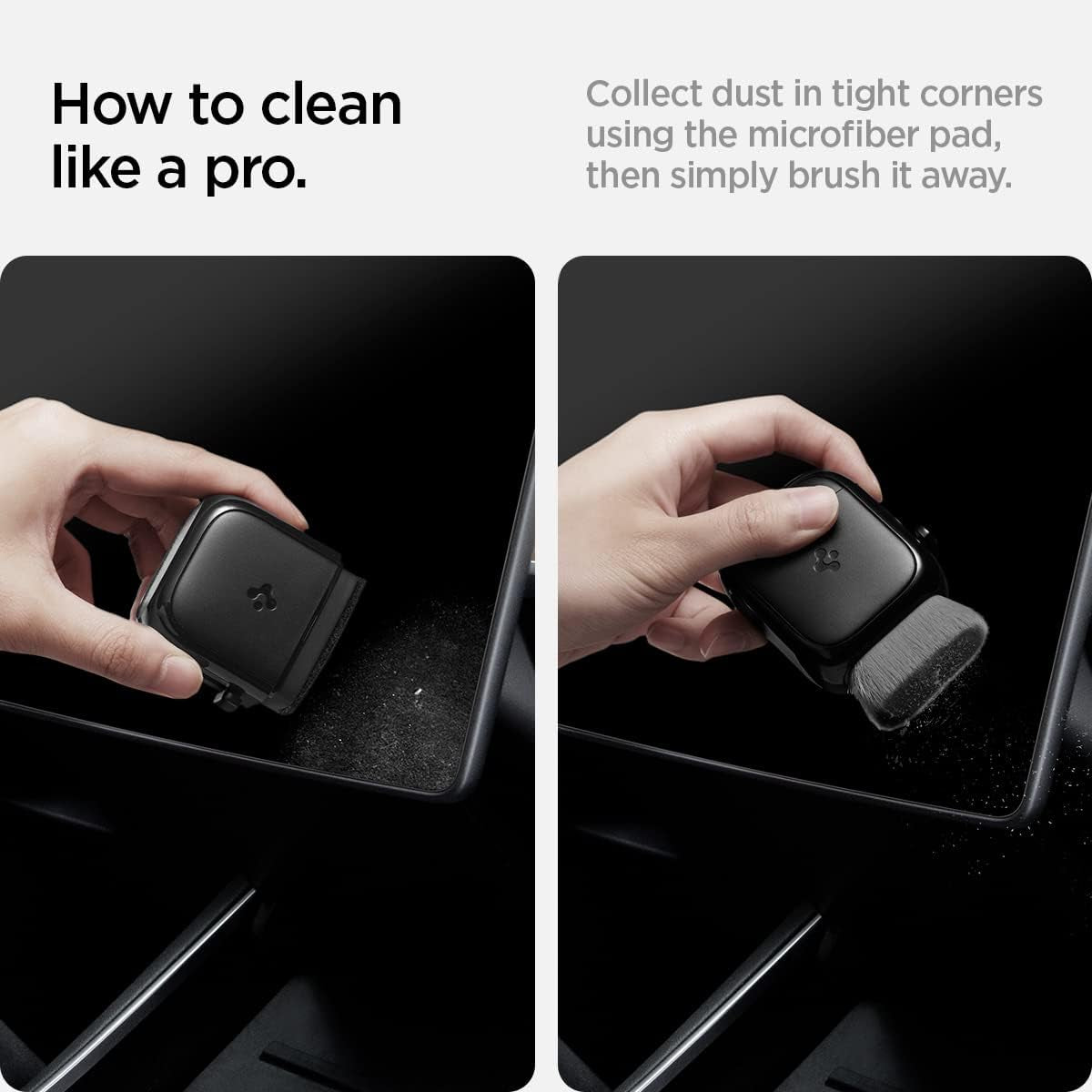 EZ Slide & Brush Screen Cleaner Designed for Tesla Cleaner and All Screens, Phones, Laptops, Tablets, EV Cars, No Solution Needed (Extra Microfiber Pad Included) Black