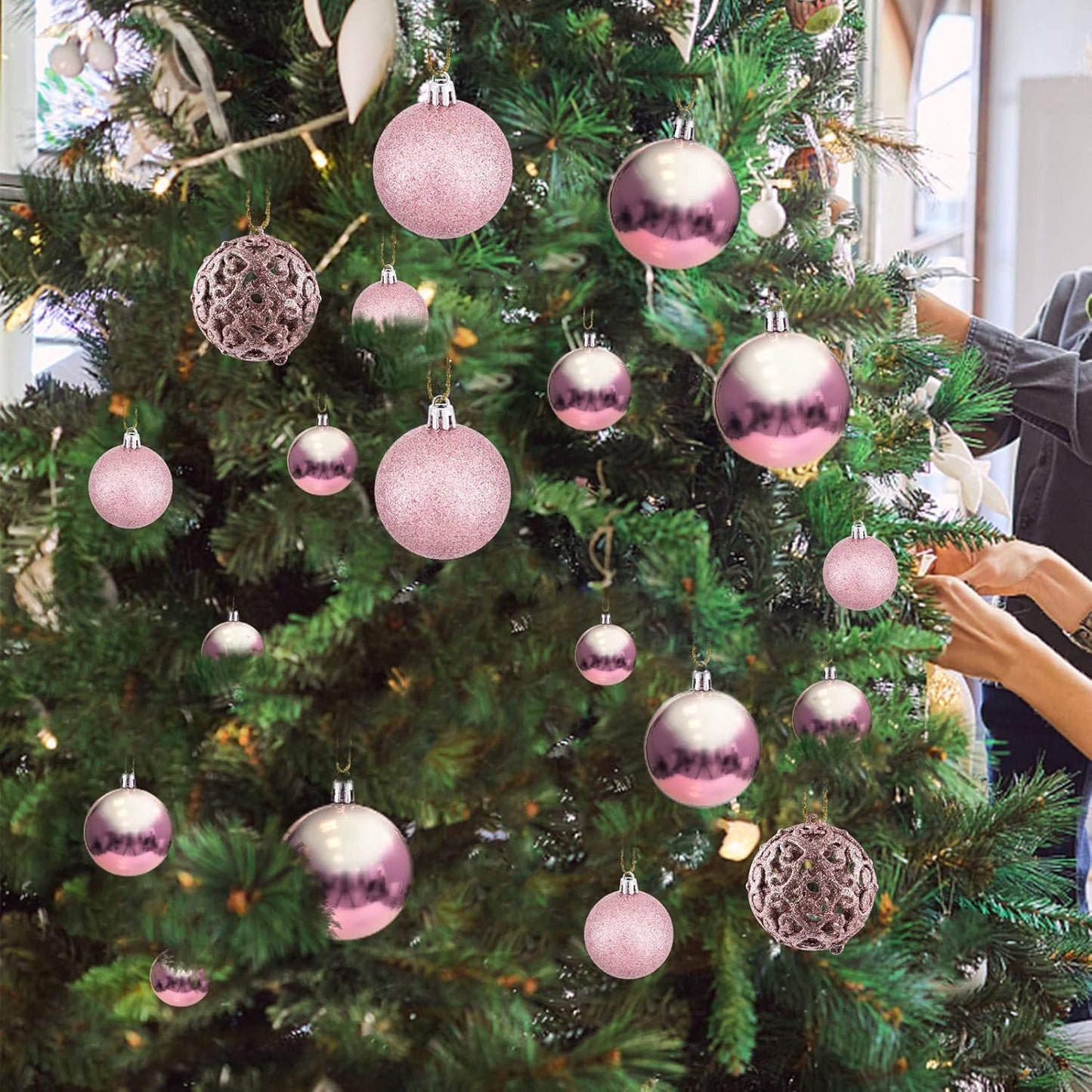 Christmas Balls Tree Ornaments, Shatterproof Christmas Decorations Set with Reusable Hand-Held Gift Package for Holiday Xmas Tree Decor (100, Rose)