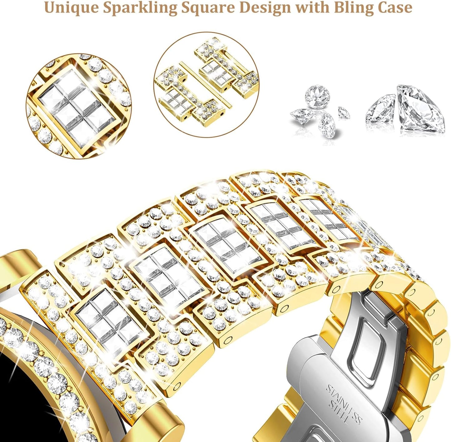 Compatible for Apple Watch Band with Screen Protector Case, Jewelry Replacement Band 45Mm 44Mm 42Mm 41Mm 40 Mm 38Mm 2 Pack Bling Protective Cover for Iwatch Series 9/8/7/6/5/4/3/2/1/SE Women