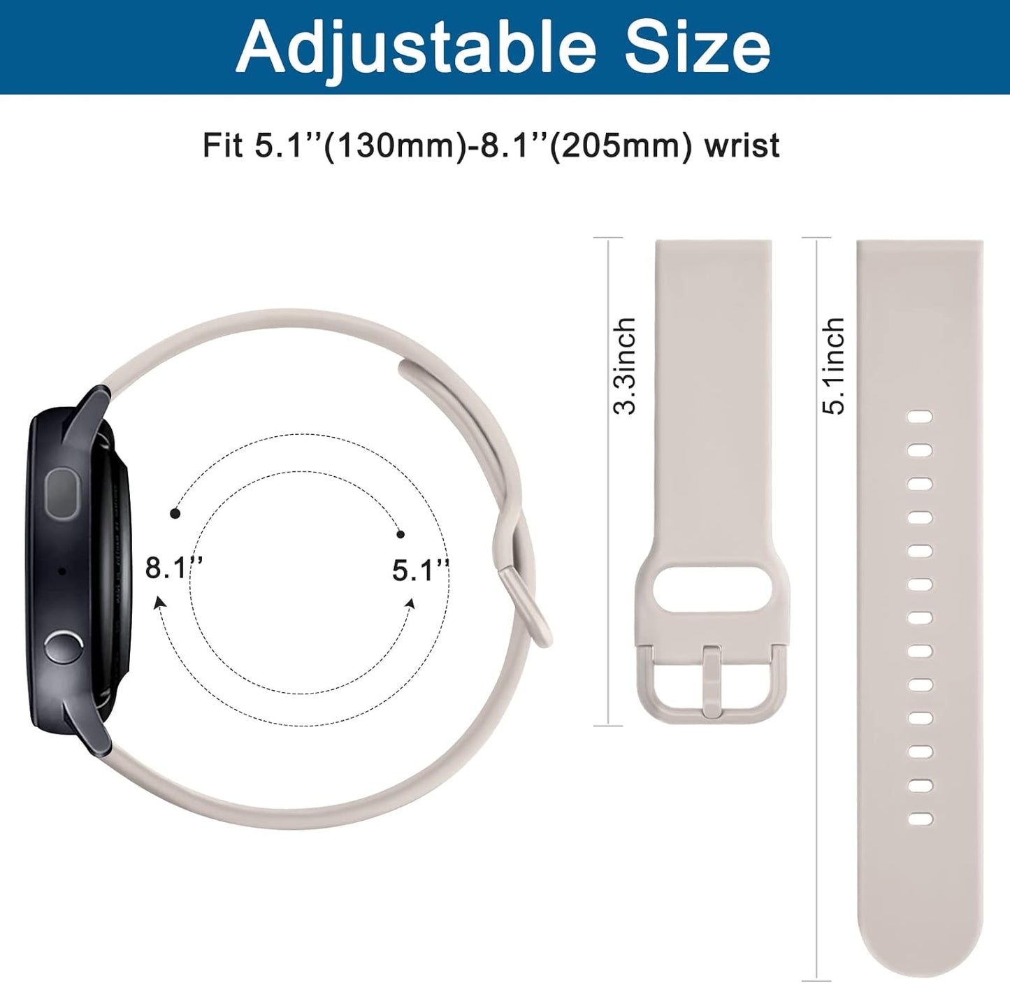 for Samsung Galaxy Watch 6 Band 40Mm 44Mm / Galaxy Watch 6 Classic Bands 43Mm 47Mm, 20Mm Soft Sport Band Adjustable Replacement Strap for Galaxy Watch 6 Band Women Men