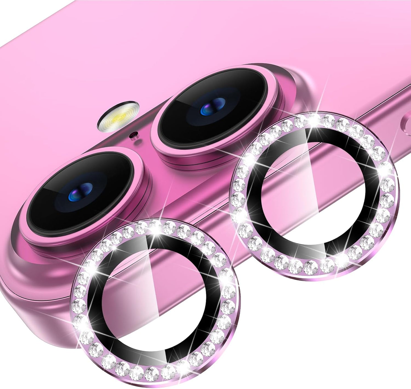 for Iphone 16 Plus/Iphone 16 Camera Lens Protector, Individual anti Scratch Metal Ring Tempered Glass Camera Screen Protector for Iphone 16 Accessories, Case Friendly (Pink)