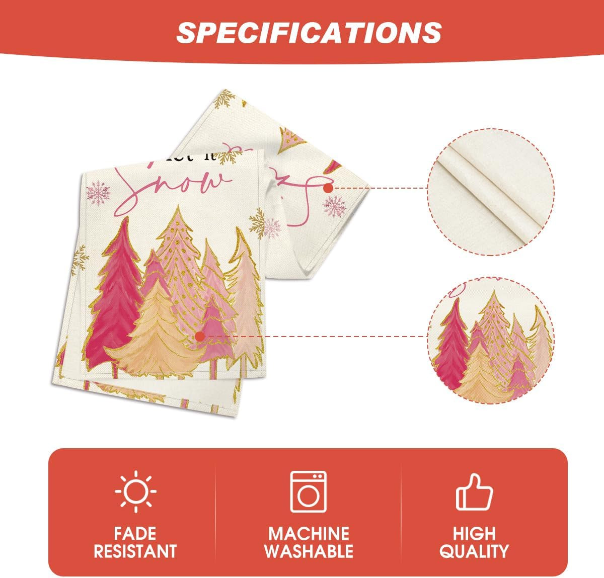 Pink Xmastree Let It Snow Snowflake Christmas Table Runner, Seasonal Winter Kitchen Dining Table Decoration for Home Party Outdoor 13X120 Inch